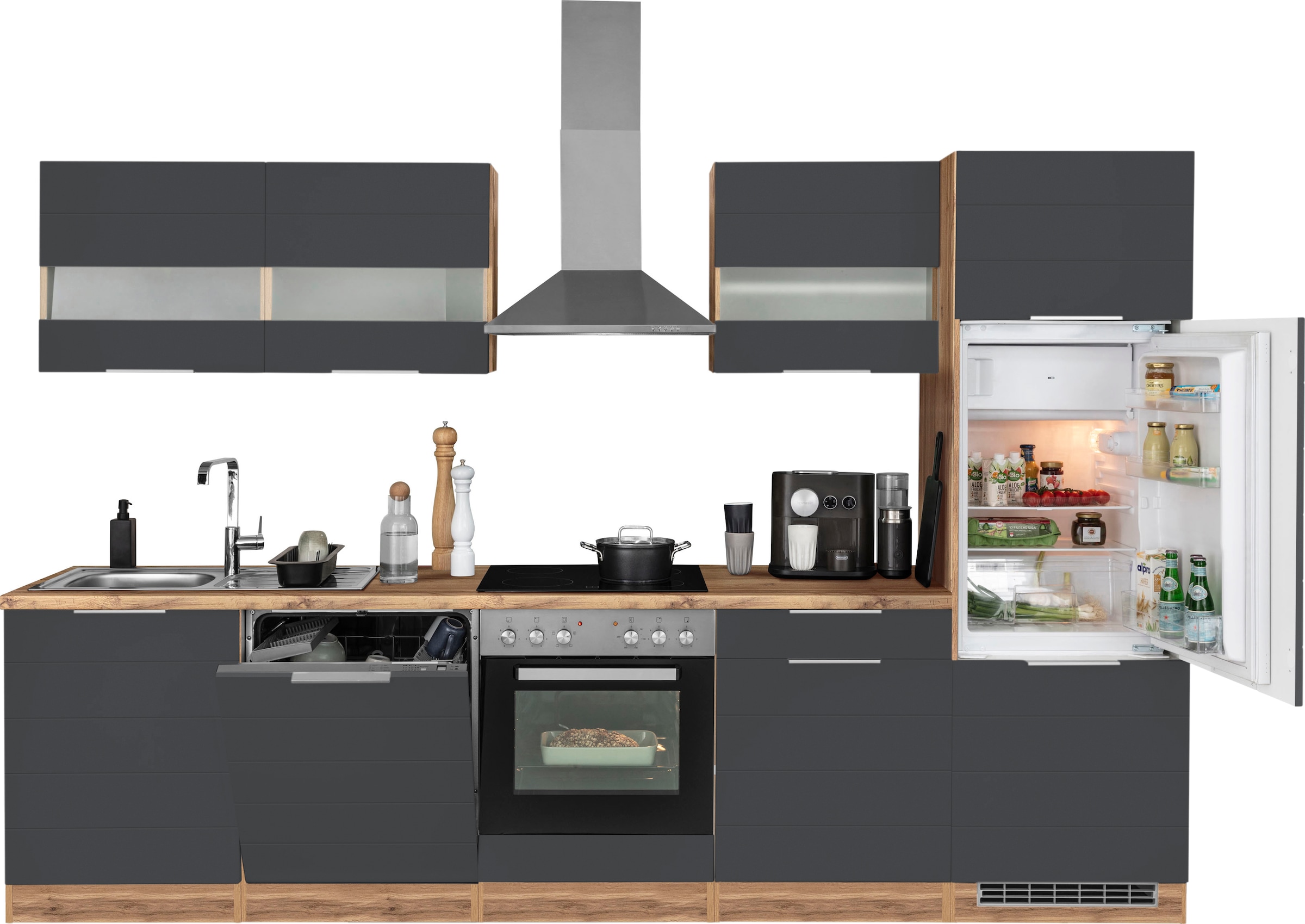 KOCHSTATION Küchenzeile »KS-Luhe« 300 cm breit, wahlweise mit oder ohne E-Geräten, gefräste MDF-Fronten