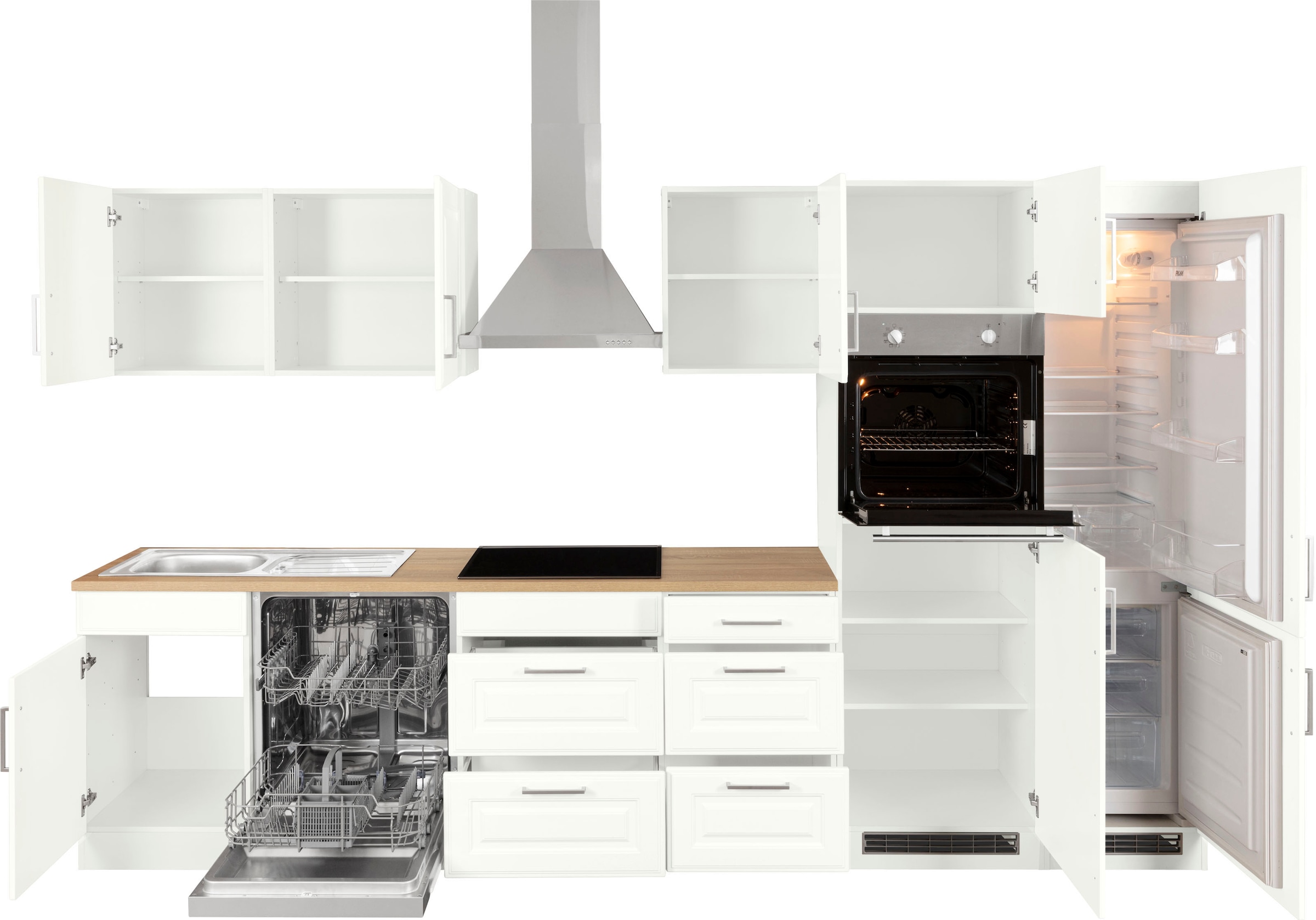 HELD MÖBEL Küchenzeile »Stockholm«, Breite 340 cm, mit hochwertigen MDF Fronten im Landhaus-Stil