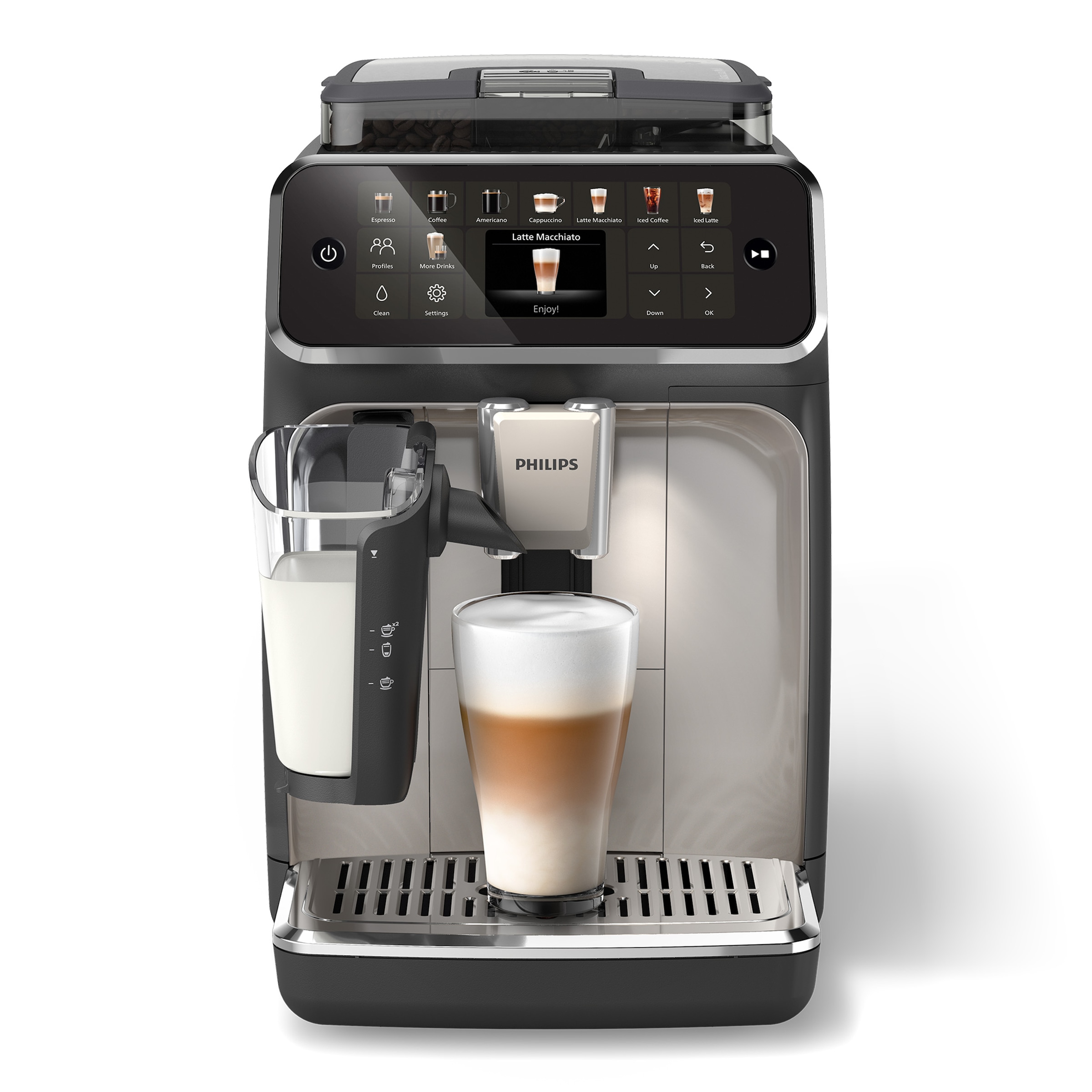 Philips Kaffeevollautomat »EP5547/90 5500 Series, 20 Kaffeespezialitäten (heiß oder eisgekühlt),«, LatteGo-Milchsystem, SilentBrew Technologie, Schwarz verchromt