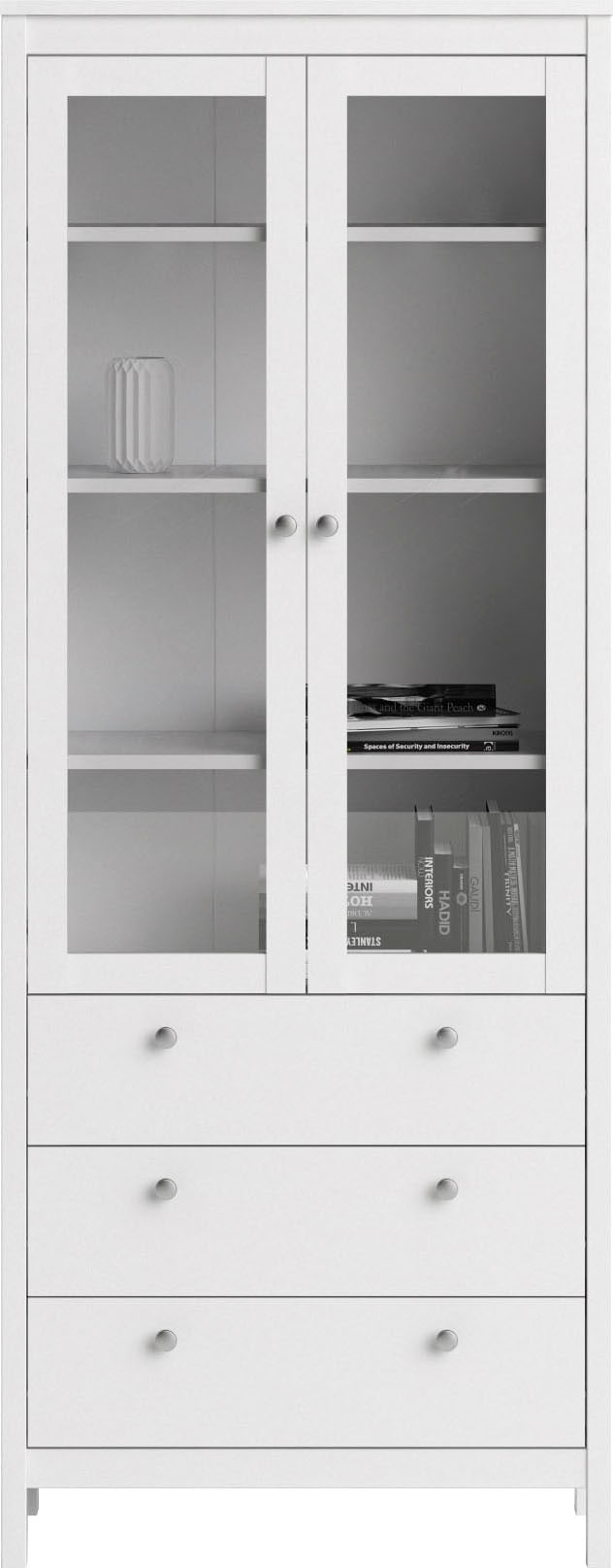Home affaire Vitrine »Madrid, Glasvitrine Vitrinenschrank Ausstellung Sammelvitrine«, mit 2 Glastüren und 3 Schubladen, Breite 78 cm