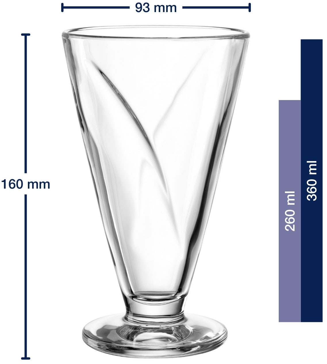 LEONARDO Eisschale »CONO, Eisbecher aus Glas, 360 ml, 4er-Set«, 4 tlg., aus Glas, spülmaschinengeeignet