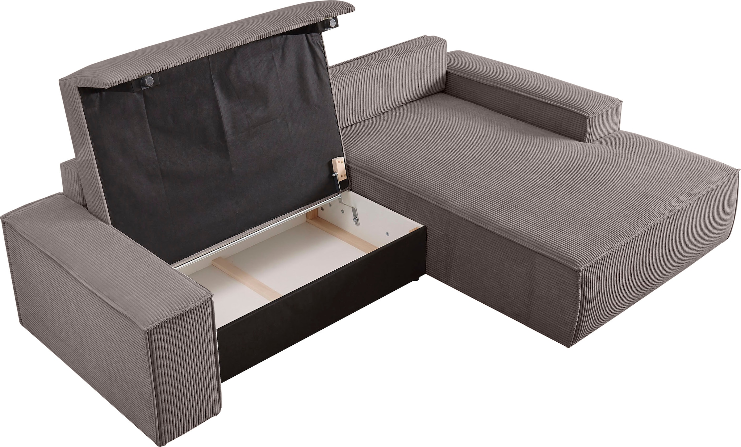 Home affaire Ecksofa »SHERWOOD Schlafsofa 267 cm, L-Form,«, Schlaffunktion mit Bettkasten (210x136 cm), Cord, Vintage, Samtvelours