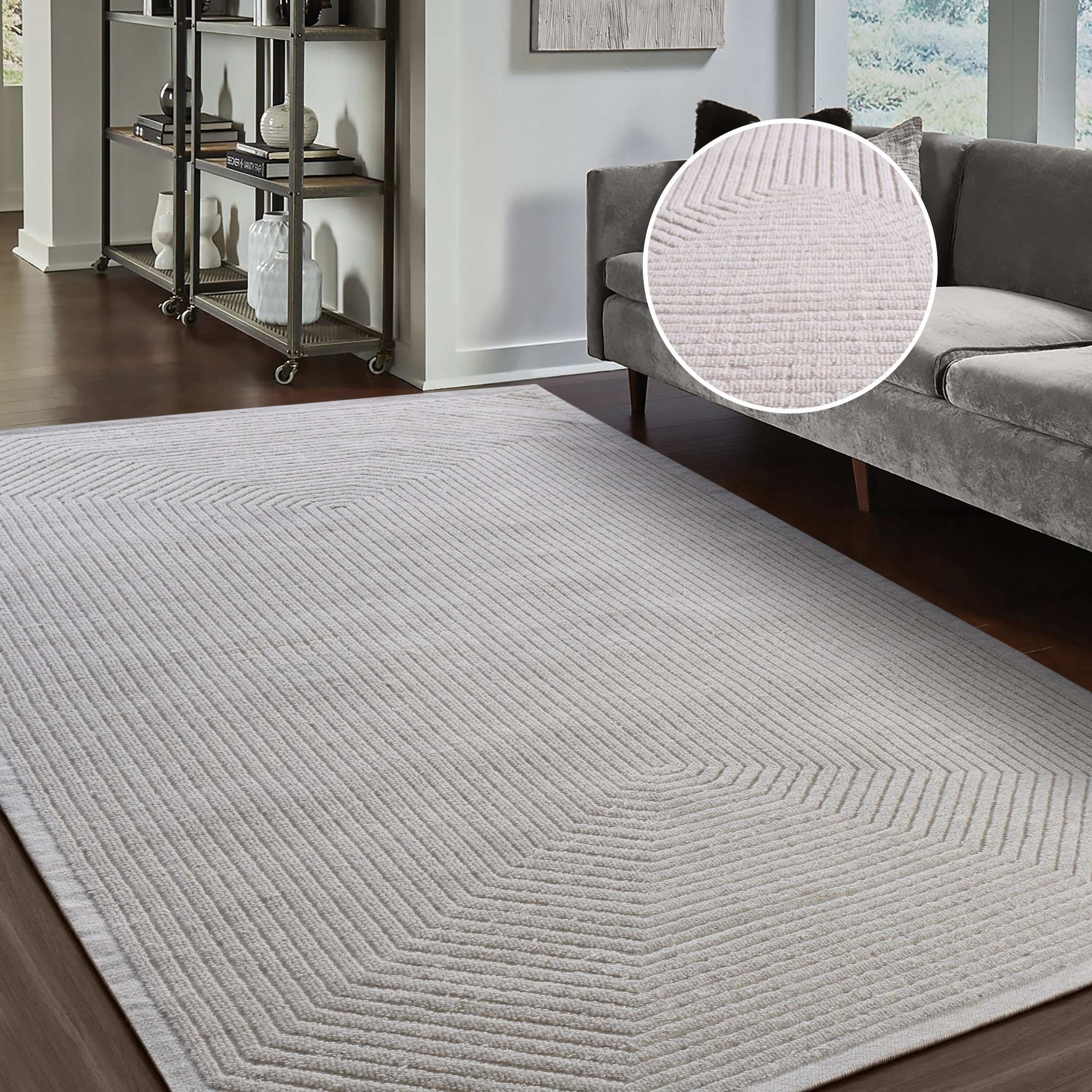 my home Wollteppich »Sola«, rechteckig, 12 mm Höhe, Hoch-Tief-Struktur, Han günstig online kaufen