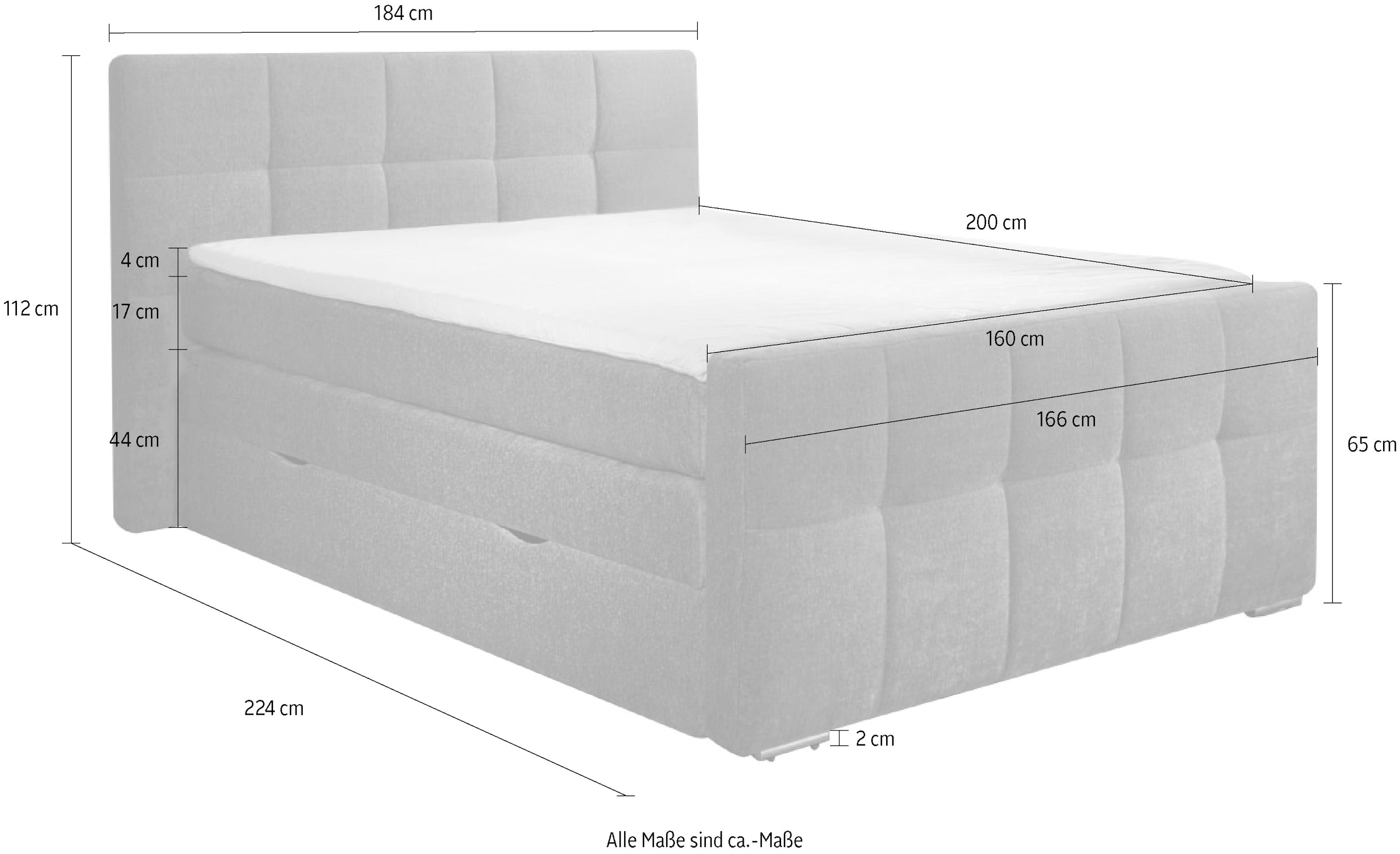 Places of Style Boxspringbett »Rosà«, H3/H3, H3/H4, H4/H4 möglich
