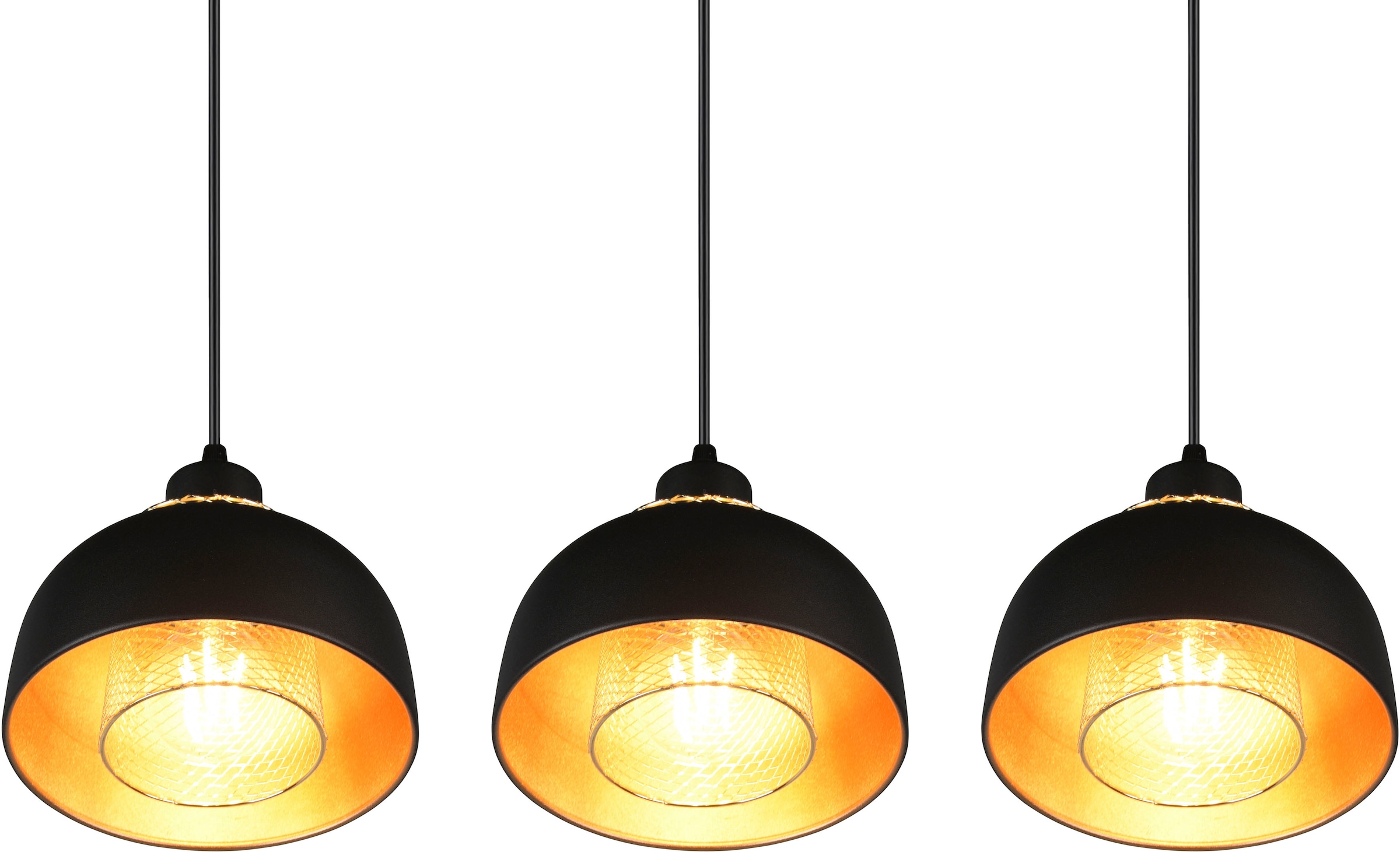 TRIO Leuchten Pendelleuchte »Punch«, 3 flammig-flammig, 3-flg, Industrie-Look mit Doppelschirm schwarz-gold exkl 3xE27 max 40W