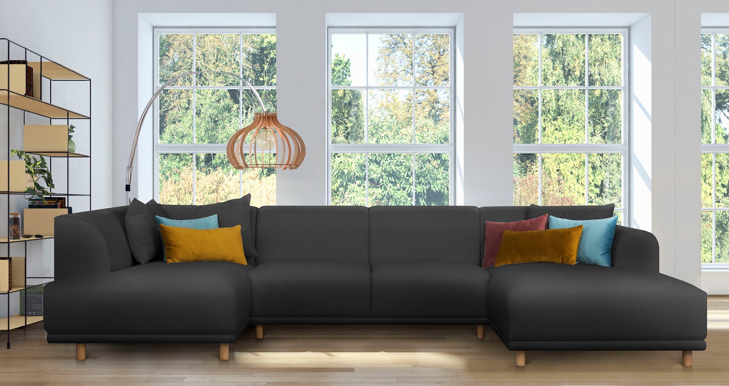 andas Wohnlandschaft »Maroon U-Form«, in skandinavischem Design, mit losen Kissen