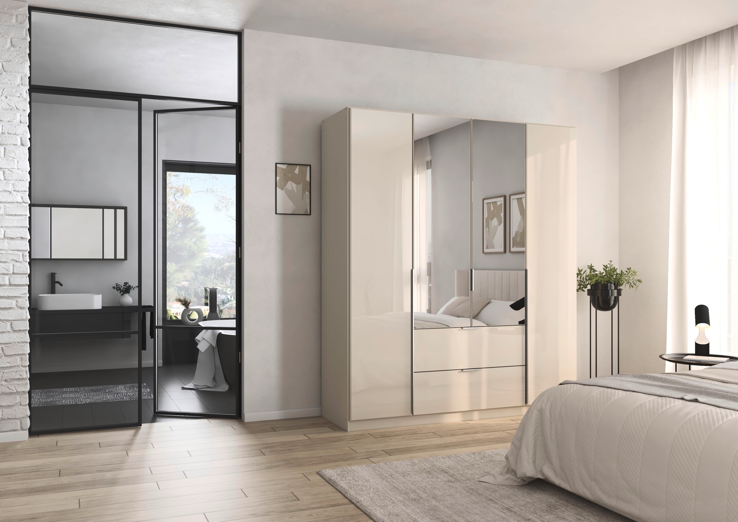 rauch Drehtürenschrank »Kleiderschrank Kleiderschränke Schrank Garderobe AGORDO mit Glasfront«, mit Außenschubkästen, in 6 Breiten und 2 Höhen MADE IN GERMANY