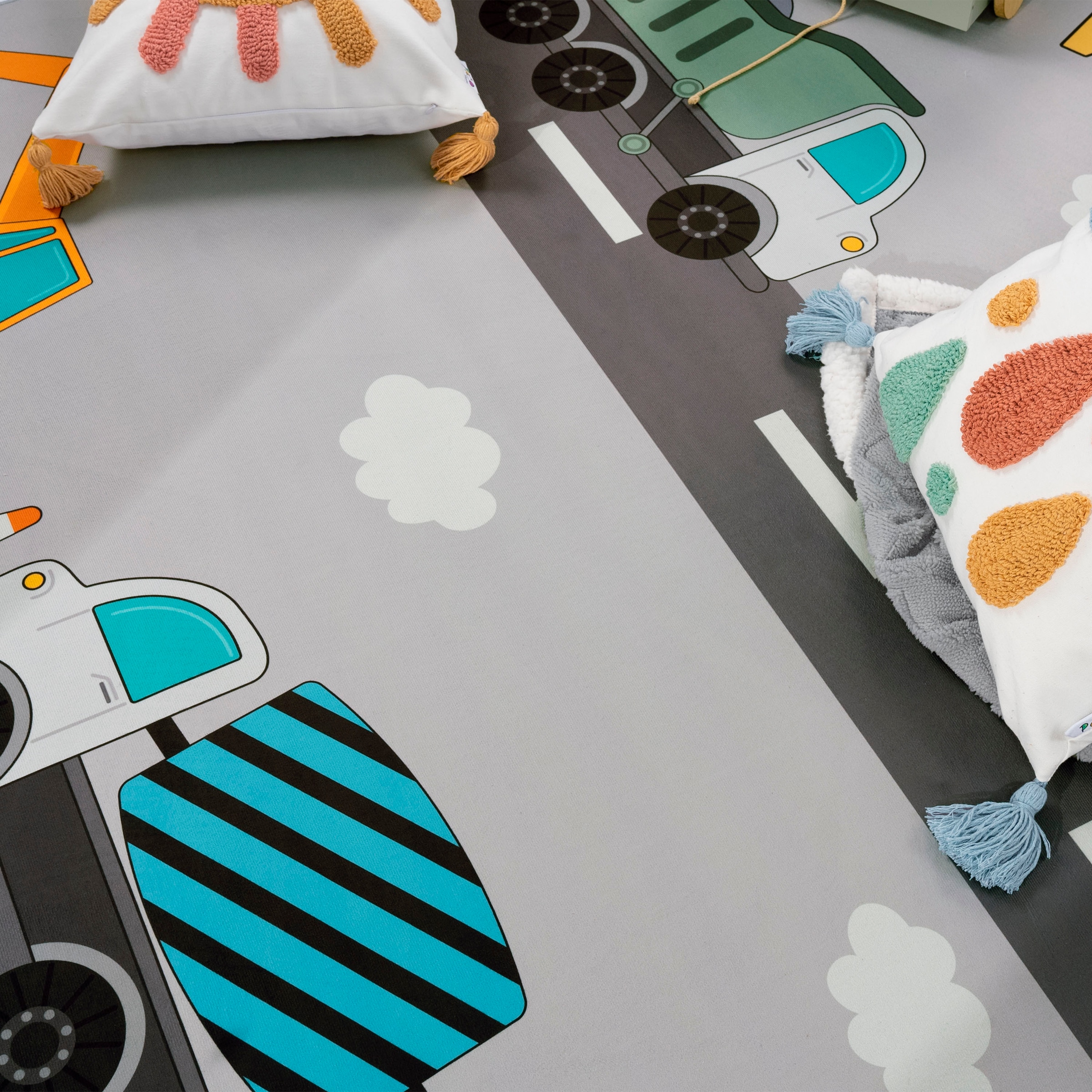 Paco Home Kinderteppich »Bino 578«, rund, 4 mm Höhe, Spielteppich, Motiv Autos & Baustelle, Kinderzimmer