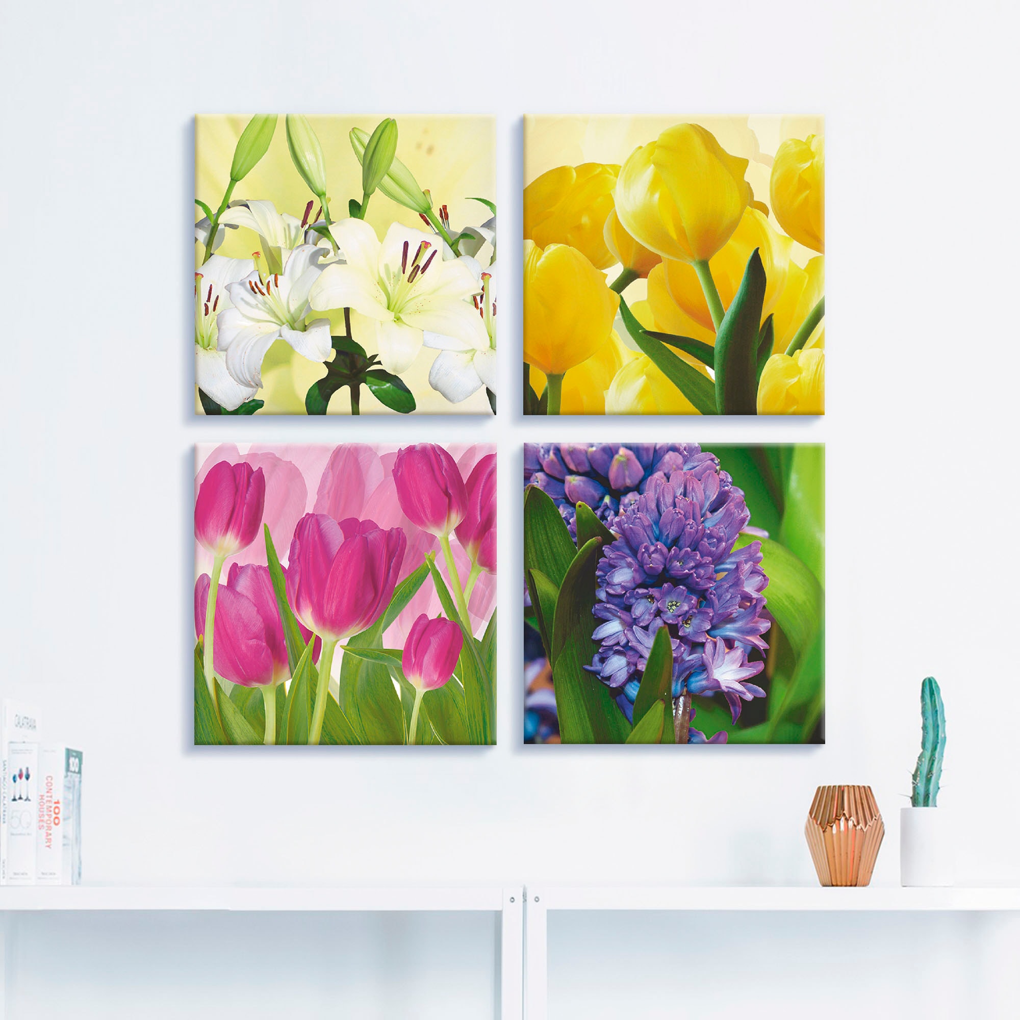 Set, Artland online Hyazinthe«, 4er Lilien St.), verschiedene Blumen, »Tulpen Leinwandbild kaufen (4 Größen