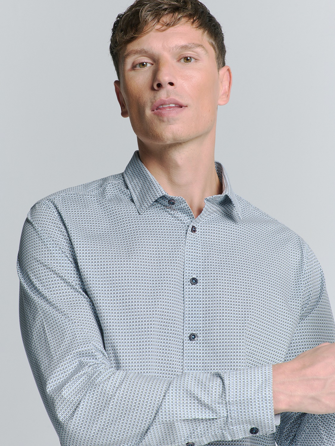 NO EXCESS Langarmhemd »No Excess Stretchhemd mit Print Shirt Stretch Allover Printed«