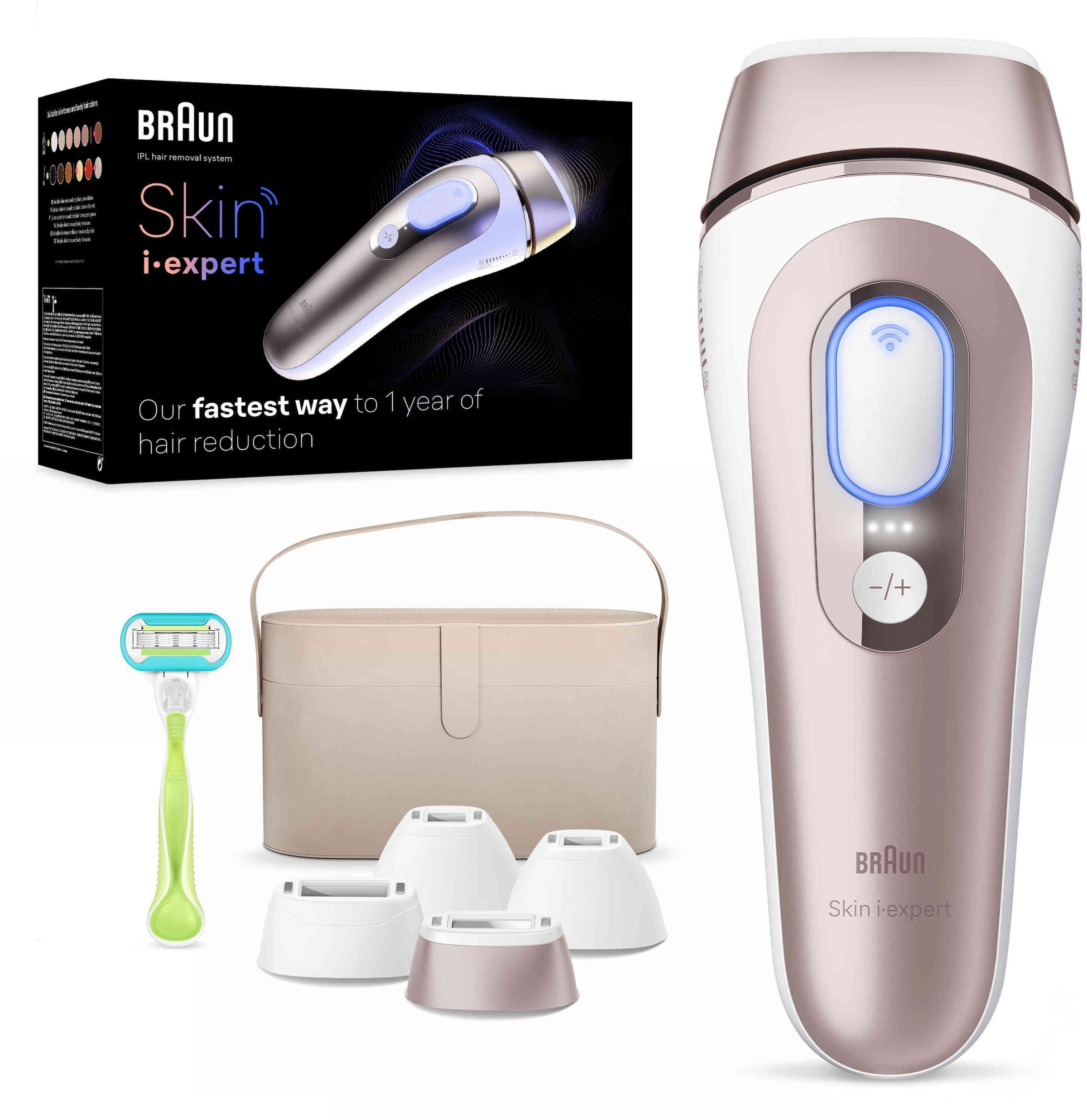 Braun IPL-Haarentferner »Smart Skin i·expert PL7387«, 4 Aufsätze für Gesicht & Körper, Venus Rasierer & Aufbewahrungsbox