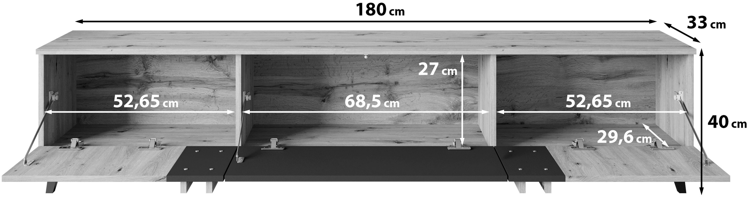 INOSIGN Lowboard »Helsinki, TV-Kommode Breite 180cm«, (1 St.), modernes Design, 3 Klapptüren