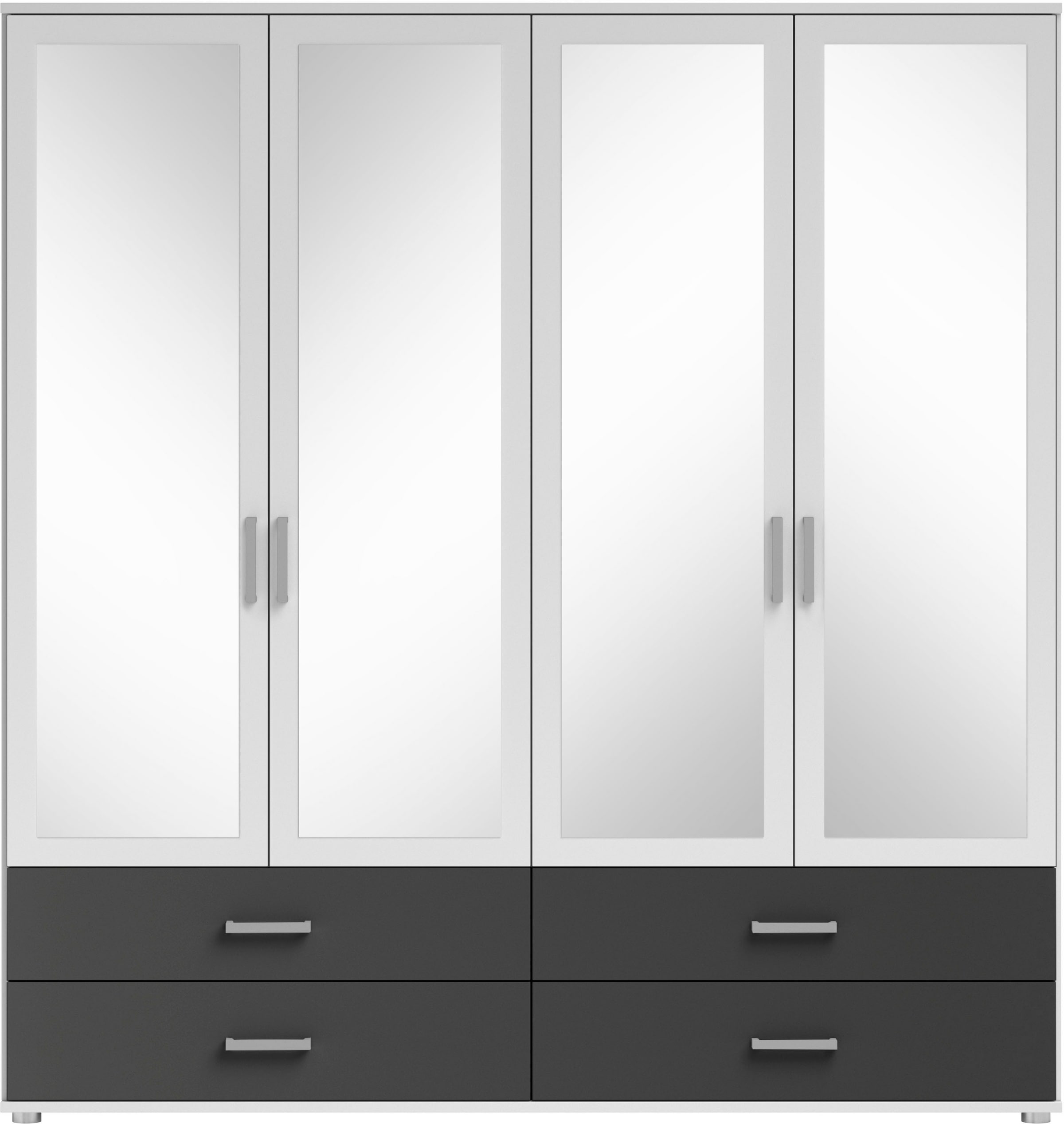 Schlafkontor Drehtürenschrank »Ivar Kleiderschrank mit Spiegel«, inklusive 2 Spiegeltüren und 4 farblich abgesetzten Schubkästen