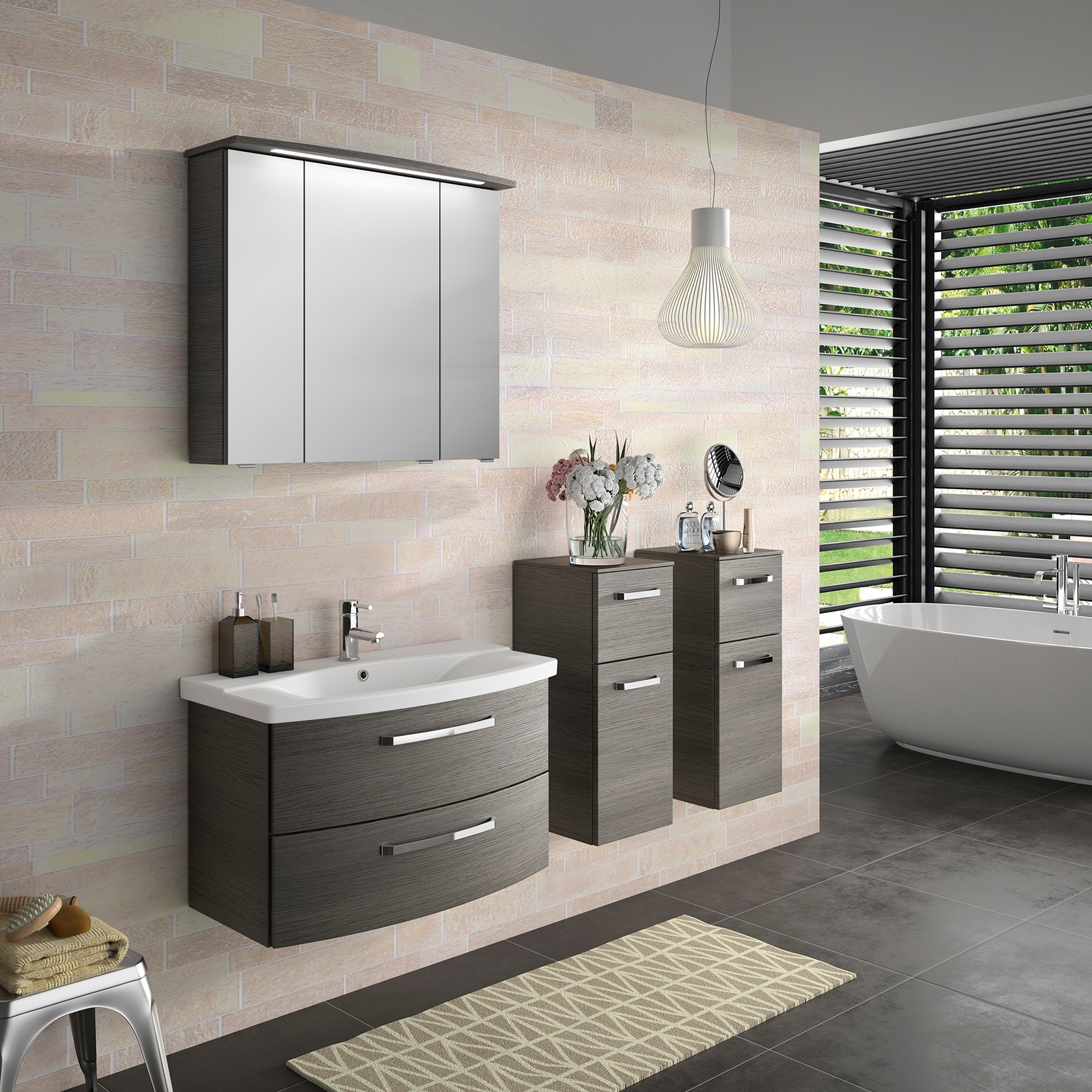 Saphir Badezimmerspiegelschrank »Serie 4010 Badezimmer-Spiegelschrank inkl. LED-Beleuchtung im Kranz«, Badschrank 82 cm breit, 3 Türen, 6 Glas-Einlegeböden, inkl Türdämpfer