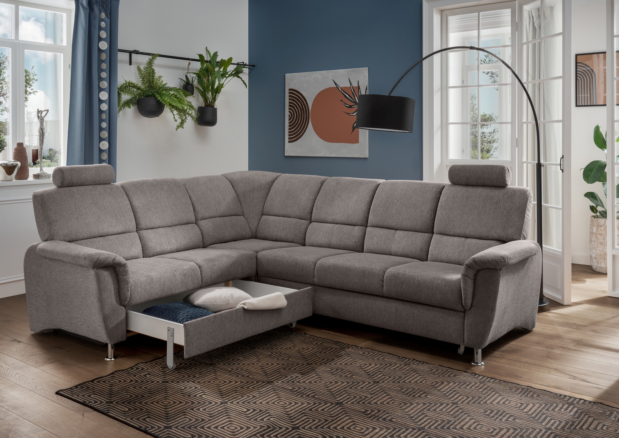 Home affaire Ecksofa »Pisa L-Form, mit Schlaffunktion, Stauraum, 2x höhenve günstig online kaufen