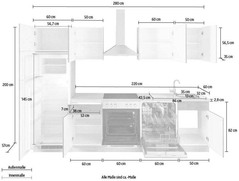wiho Küchen Küchenzeile »Zell«, mit E-Geräten, Breite 280 cm online kaufen