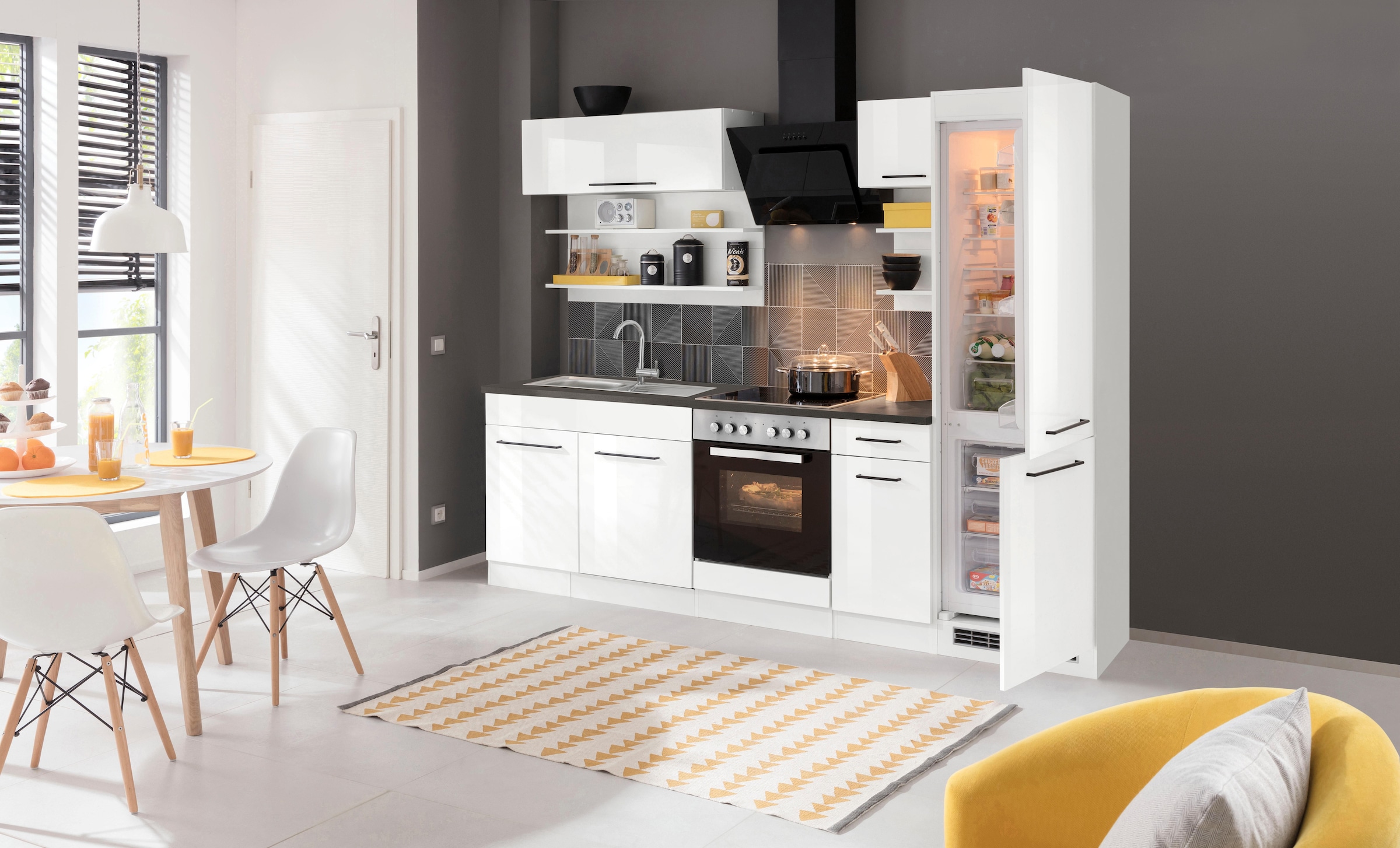 KOCHSTATION Küchenzeile »KS-Tulsa« ohne E-Geräte, Breite 270 cm, schwarze Metallgriffe, MDF Fronten