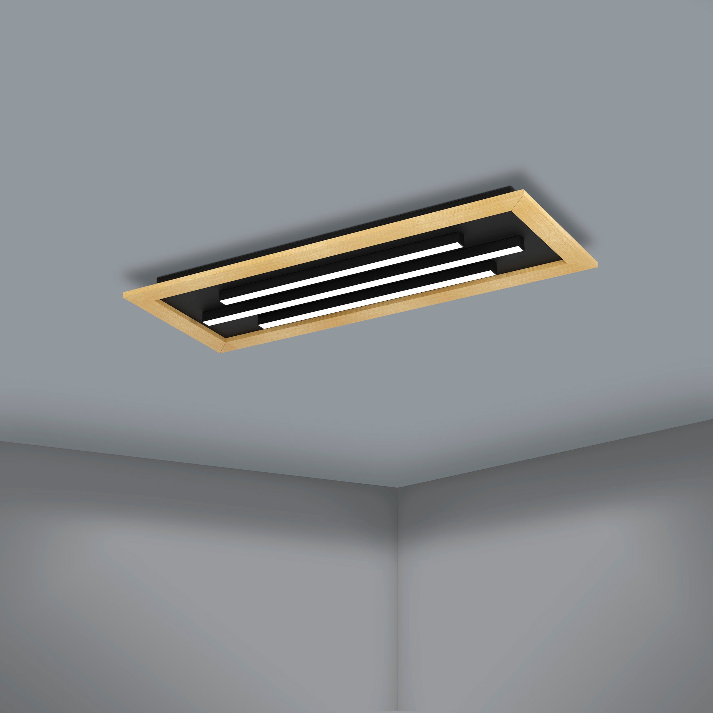EGLO LED-Deckenleuchte »TIRRENARA« in schwarz und braun aus Stahl, Holz / i günstig online kaufen