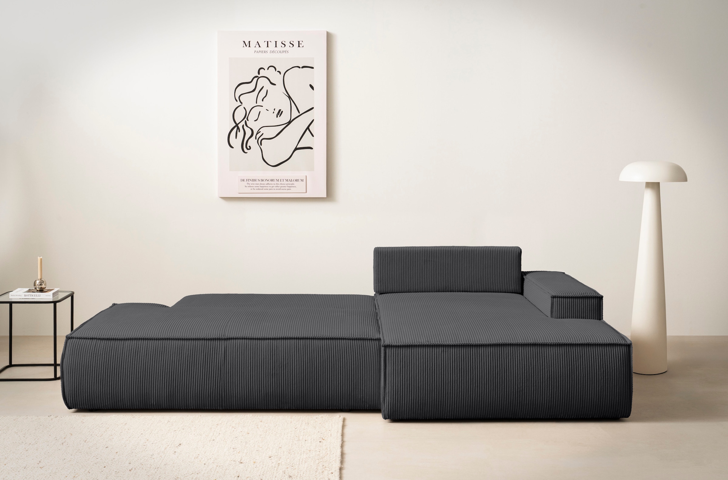 Home affaire Ecksofa »SHERWOOD,  Schlafsofa in L-Form offen (275cm), Cord, Leinenoptik« Schlaffunktion und Bettkasten, Kedernaht, hoher Sitz- & Liegekomfort,