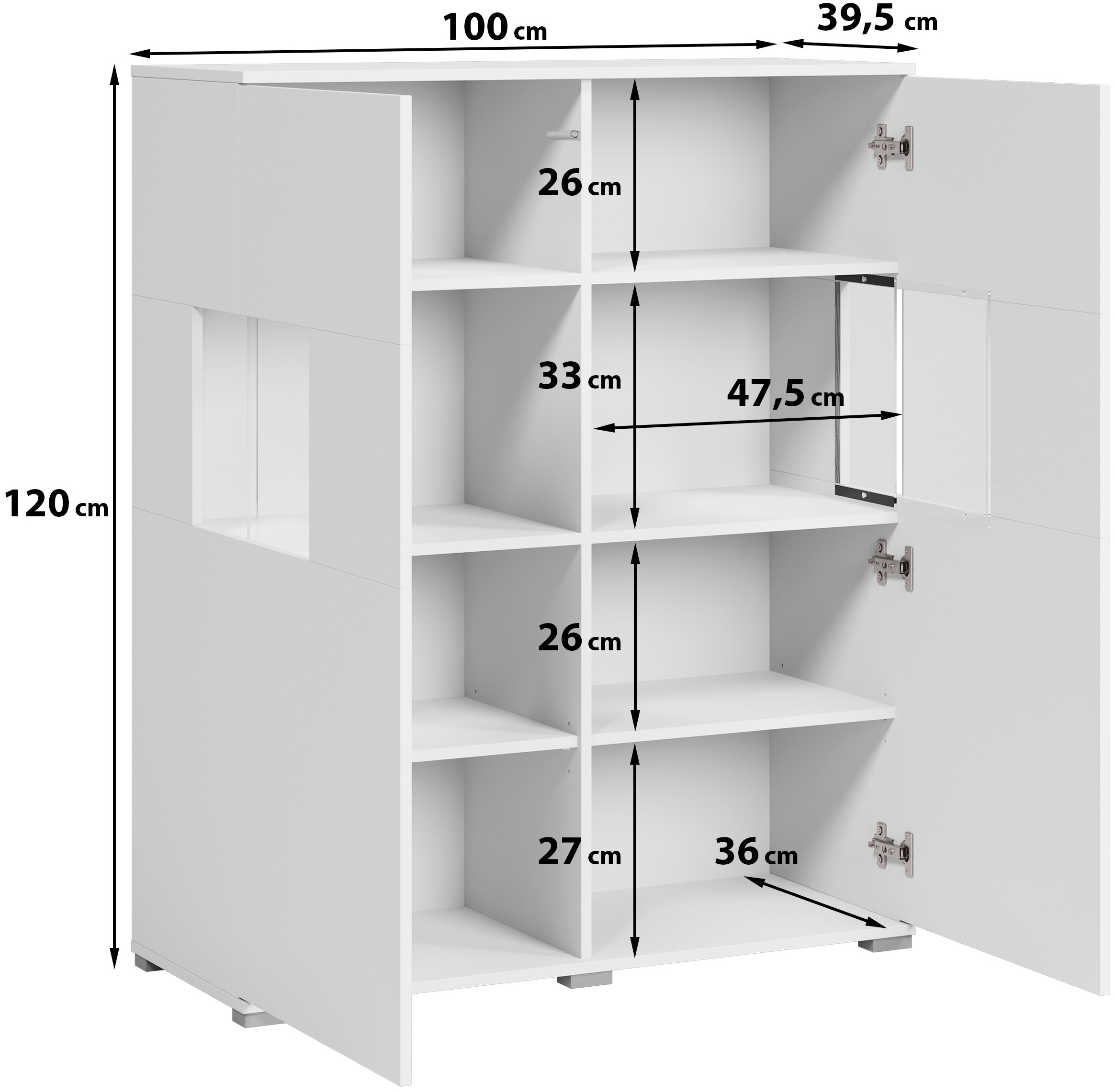 INOSIGN Highboard »Kenia«, (1 St.), Modernes Highboard mit Glastüren, Breite 100 cm