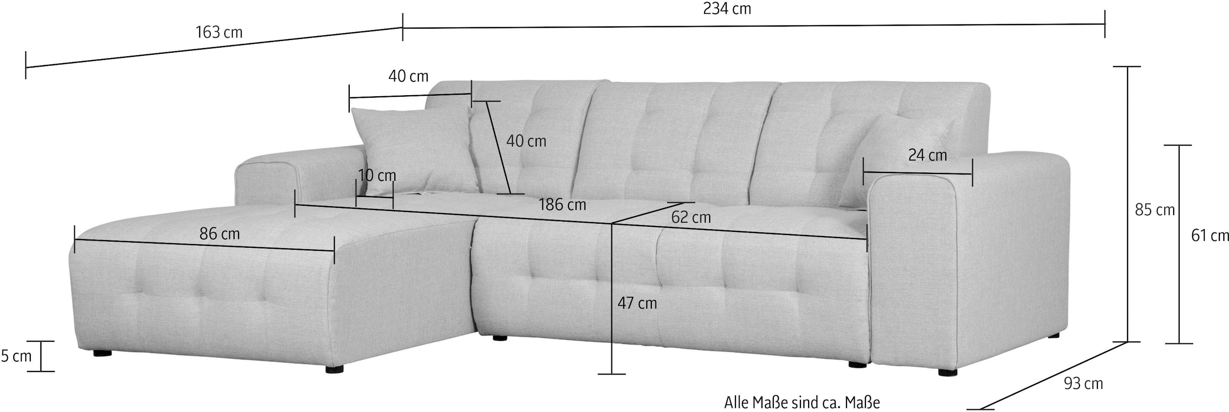 Home affaire Ecksofa »Nosia L-Form«, incl. 2 Zierkissen, mit feiner Steppung