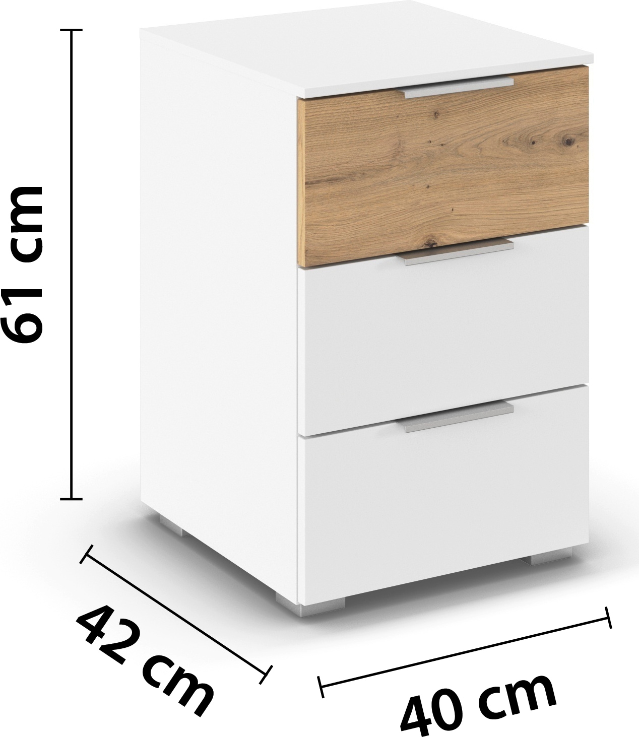 rauch Nachtkommode »Nachttisch Nachtkonsole Nachtschrank ASTANA« Breite 40 cm / Höhe 61 cm,  mit 3 geräumigen Schubladen, Kantengriff in Alufarben MADE IN GERMANY