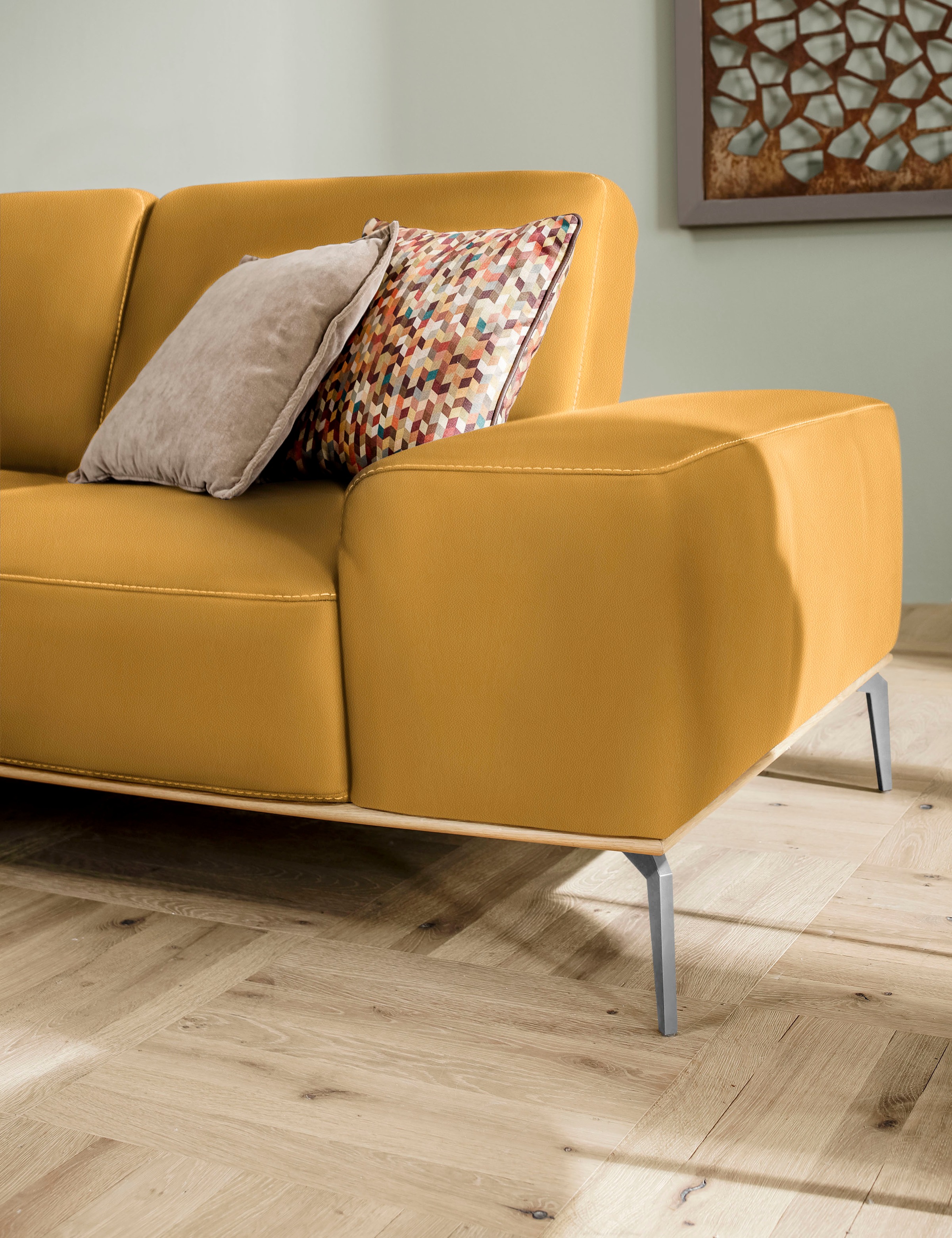 W.SCHILLIG Ecksofa »run, Designsofa, bequem, L-Form«, mit elegantem Holzsockel, Füße in Chrom glänzend, Breite 299 cm