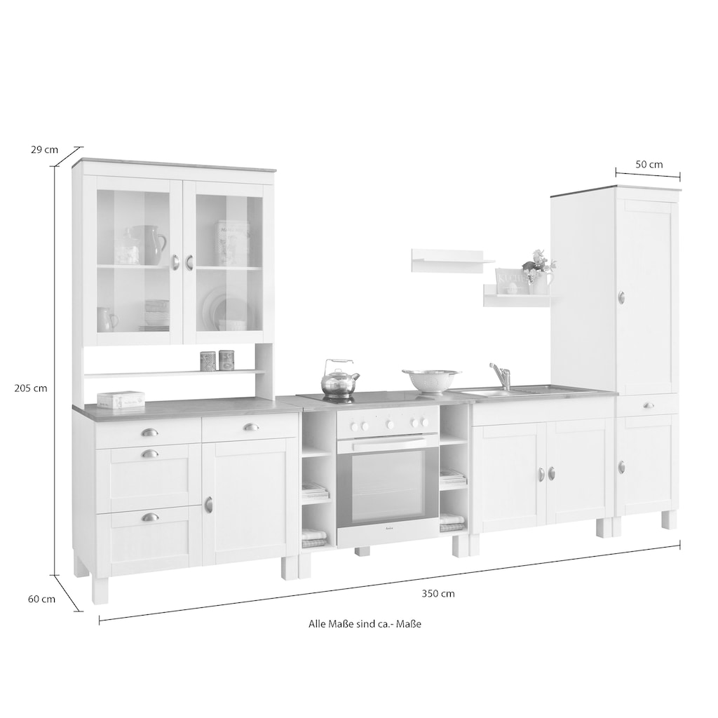 Home affaire Küchenzeile »Oslo«, Breite 350 cm, in 2 Tiefen, ohne E-Geräte