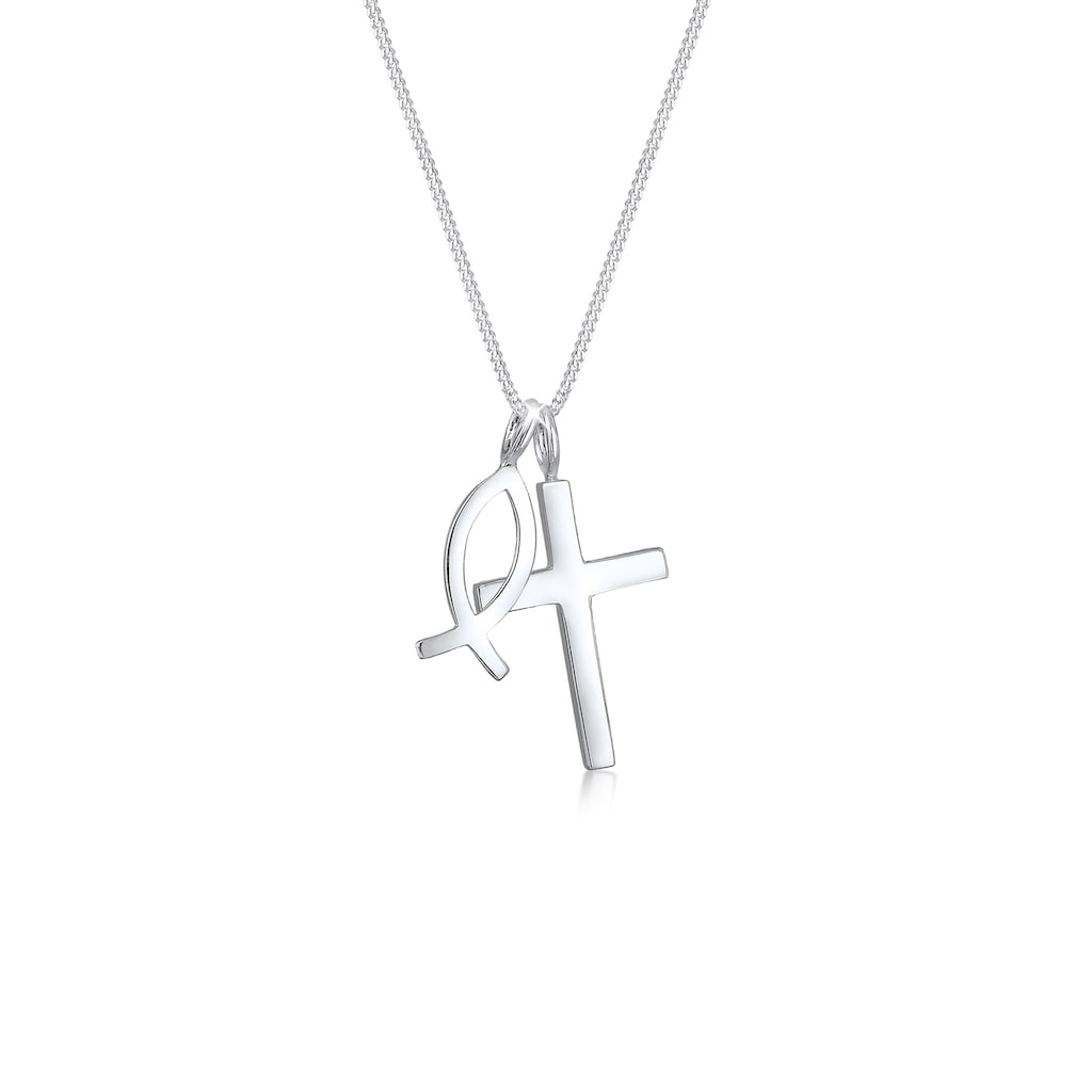 Elli Kette mit Anhänger »Kreuz Fisch Symbol Religion 925 Silber«