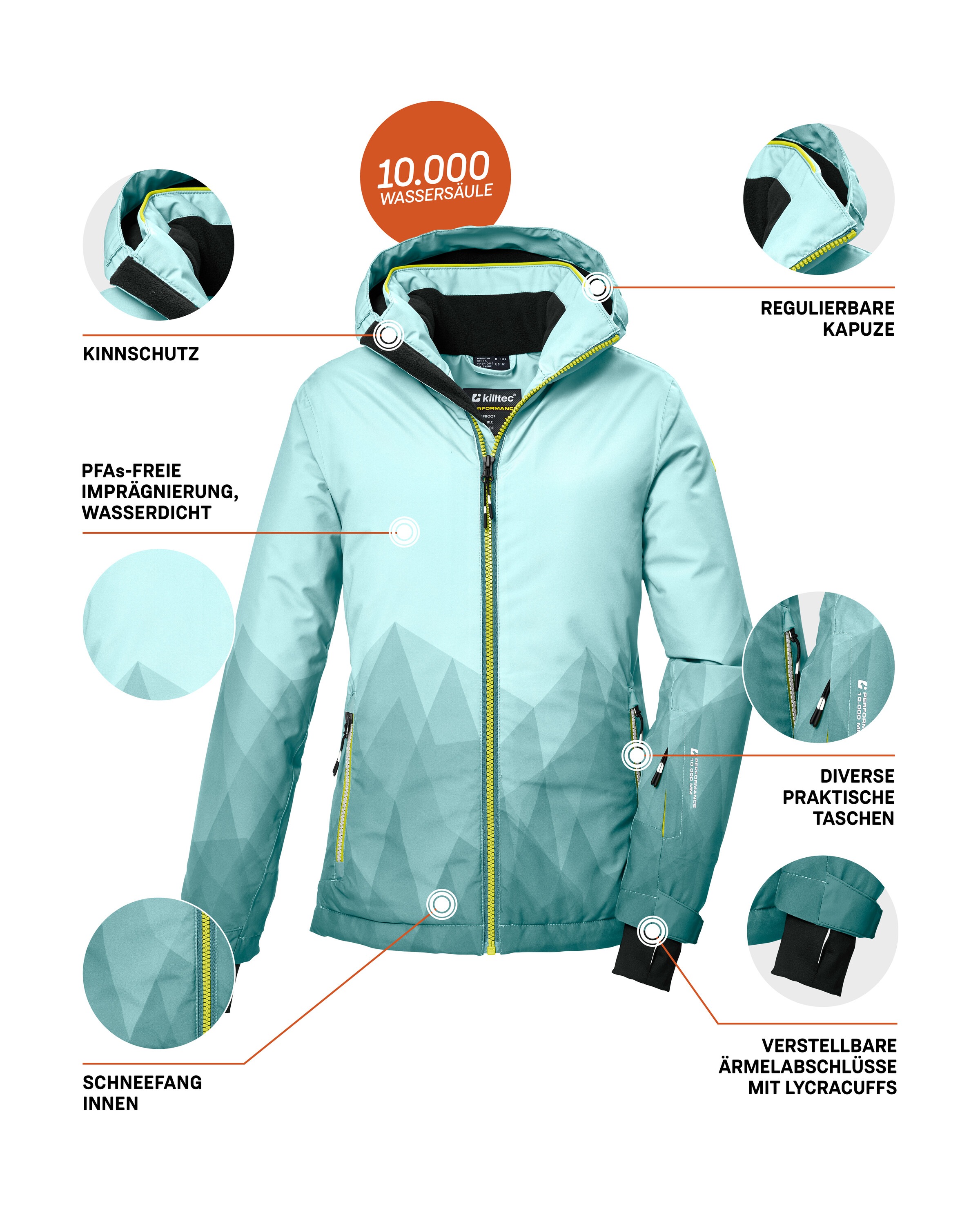 Killtec Skijacke »KSW 328 GRLS SKI JCKT«, Wasser- und winddichte Mädchen-Winterjacke mit verstellbarer Kapuze