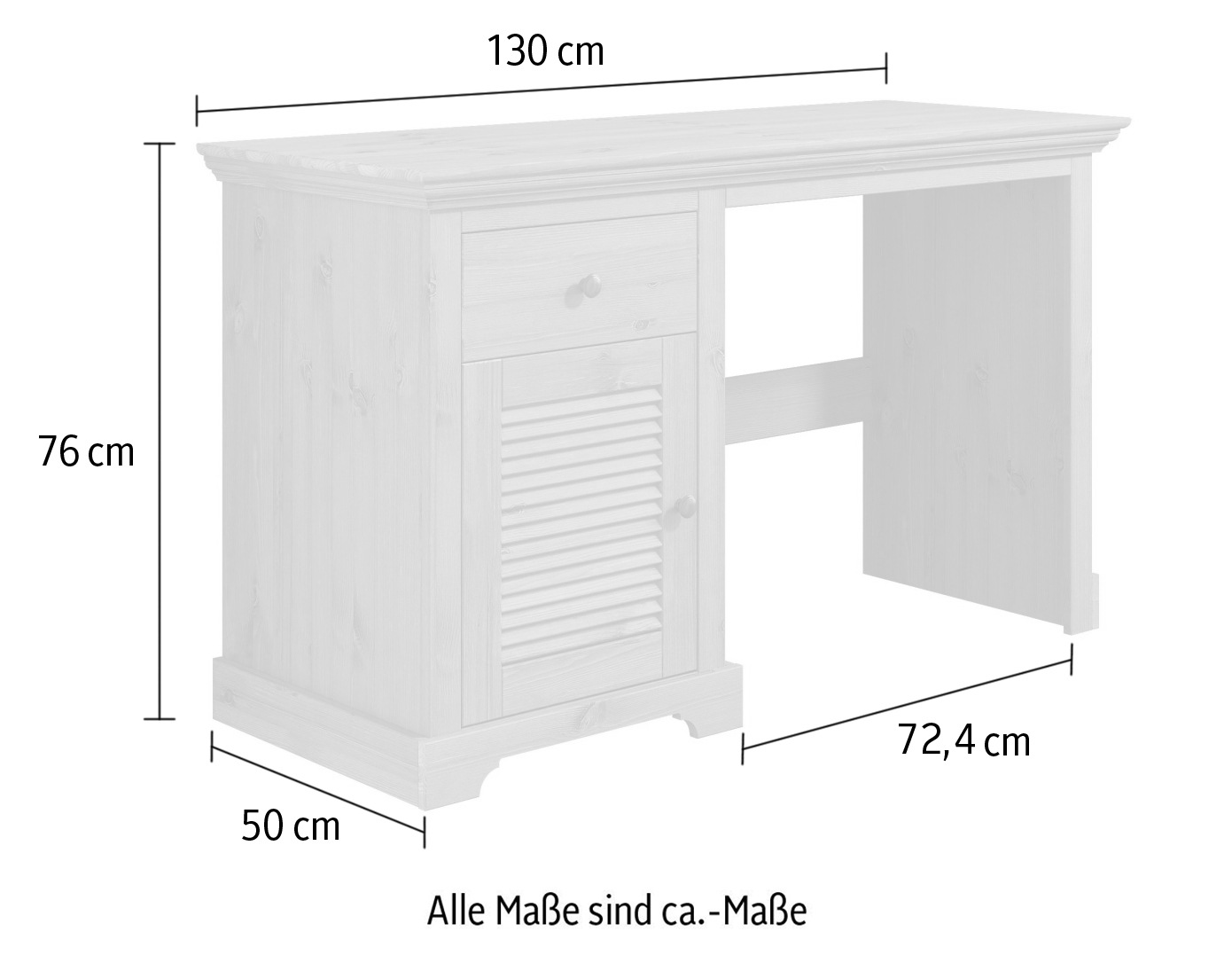 Home affaire Schreibtisch »Ayanna«, Massivholz, mit Schublade und Tür, Lamellenfront, Breite 130 cm