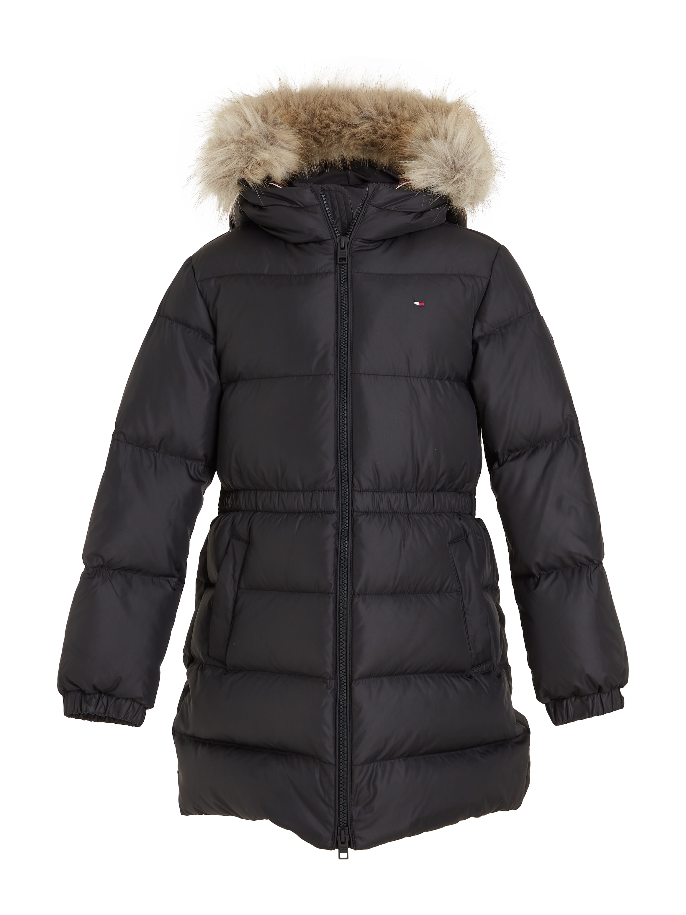 Tommy Hilfiger Steppjacke »LONG WAISTED DOWN JACKET«, mit Kapuze, mit Fellimitat