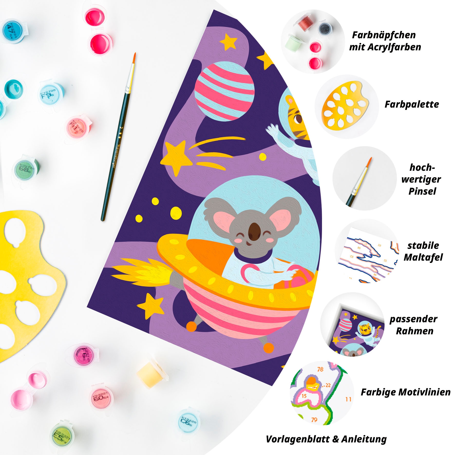 Ravensburger Malen nach Zahlen »CreArt, Tiere im All«, Made in Europe