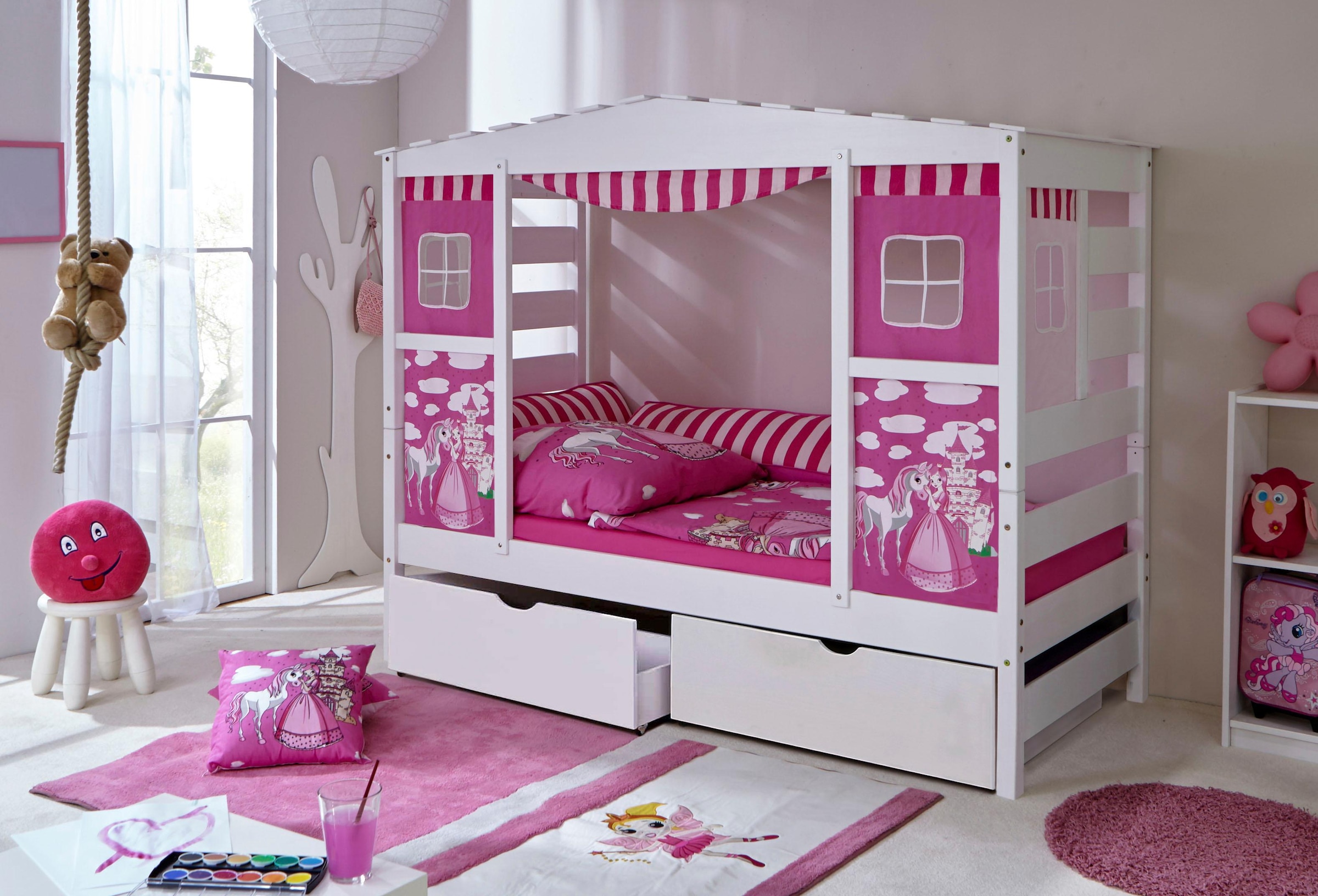 Ticaa Kinderbett »Lio«, Hausbett, inkl. Schubkasten und Rollrost