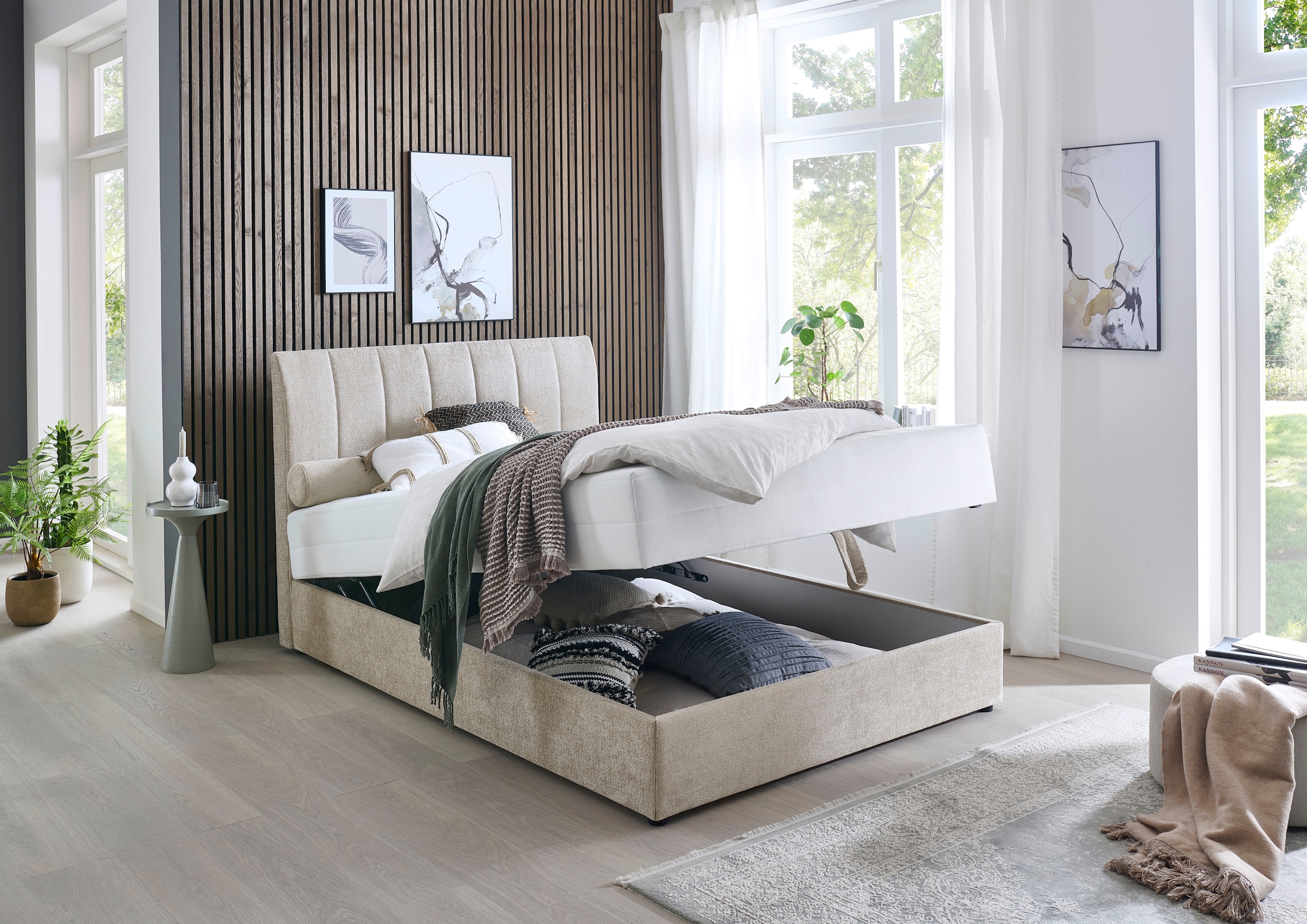 ATLANTIC home collection Boxbett »ALISIA« mit Taschenfederkern, Bettkasten und Kissenrolle im Originalbezug