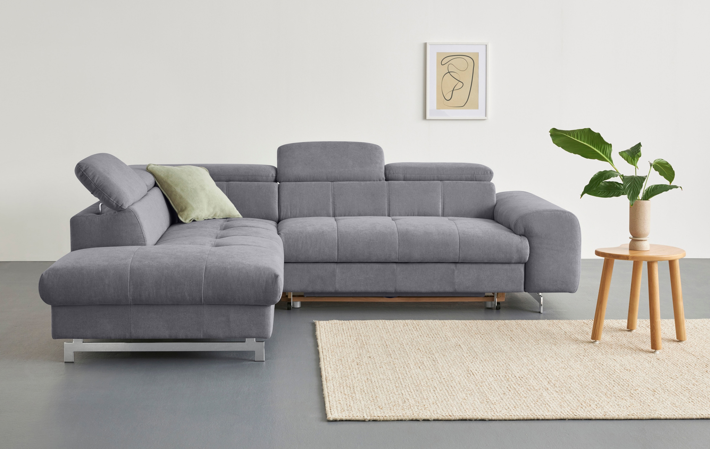COTTA Ecksofa »Chef L-Form«, mit Kopfteilverstellung, edle Metallkufen, wahlweise mit Bettfunktion