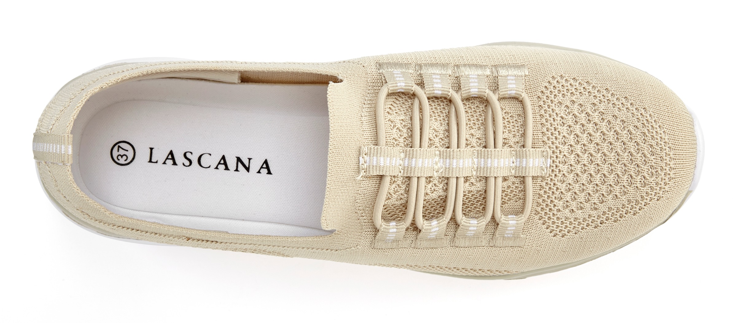 LASCANA Sneaker »Slipper, Halbschuh, leichtes Meshmaterial«, zum Reinschlüpfen mit elastischen Schnürbändern VEGAN