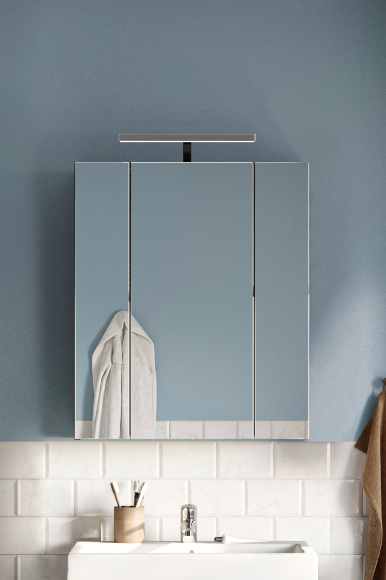 INOSIGN Badezimmerspiegelschrank »Malmö, Breite 60 cm, inkl. LED Beleuchtung, 3 Spiegeltüren, 9 Fächer«, in verschiedenen Farben erhältlich, Badmöbel, Spiegel, Badschrank, Bad