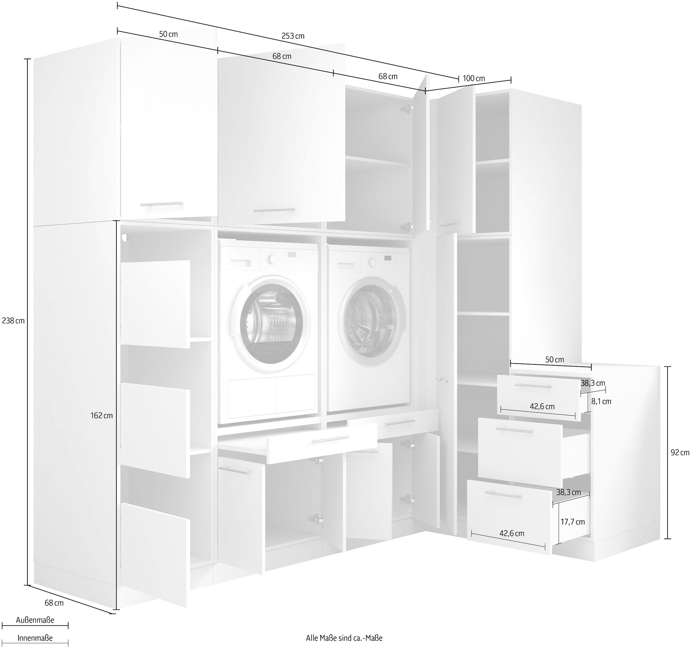 Laundreezy Mehrzweckschrank-Set »Laundreezy, 9-tlg. Mehrzweckschrank-Set B/H/T 253/238/68 cm« 9 Stk. tlg.