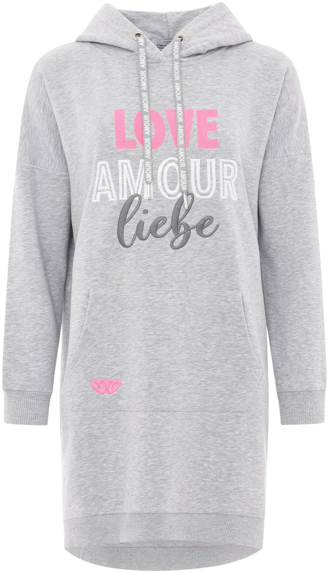 Zwillingsherz Sweatkleid »"Love Amour Liebe"«, mit praktischen Fronttaschen und bedruckter Kordel