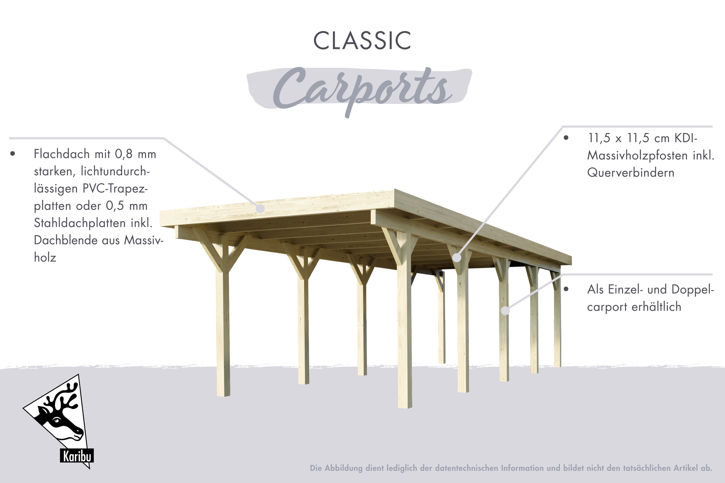 Karibu Einzelcarport »»Classic 1 SET« Stahl-Dach Variante B, mit einem Einfahrtsbogen«, Masivholz, 540 cm, KDI, aus Masivholz