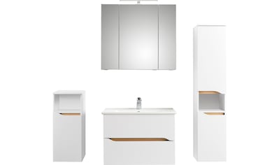 Badmöbel-Set »Quickset 4-teilig, Keramik-Waschtisch und LED-Spiegelschrank«, (5 St.)