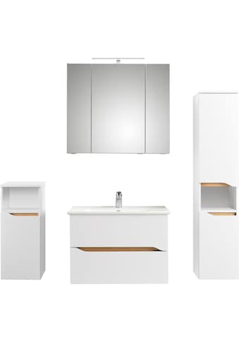 Badmöbel-Set »Quickset 4-teilig, Keramik-Waschtisch und LED-Spiegelschrank«, (5 St.)