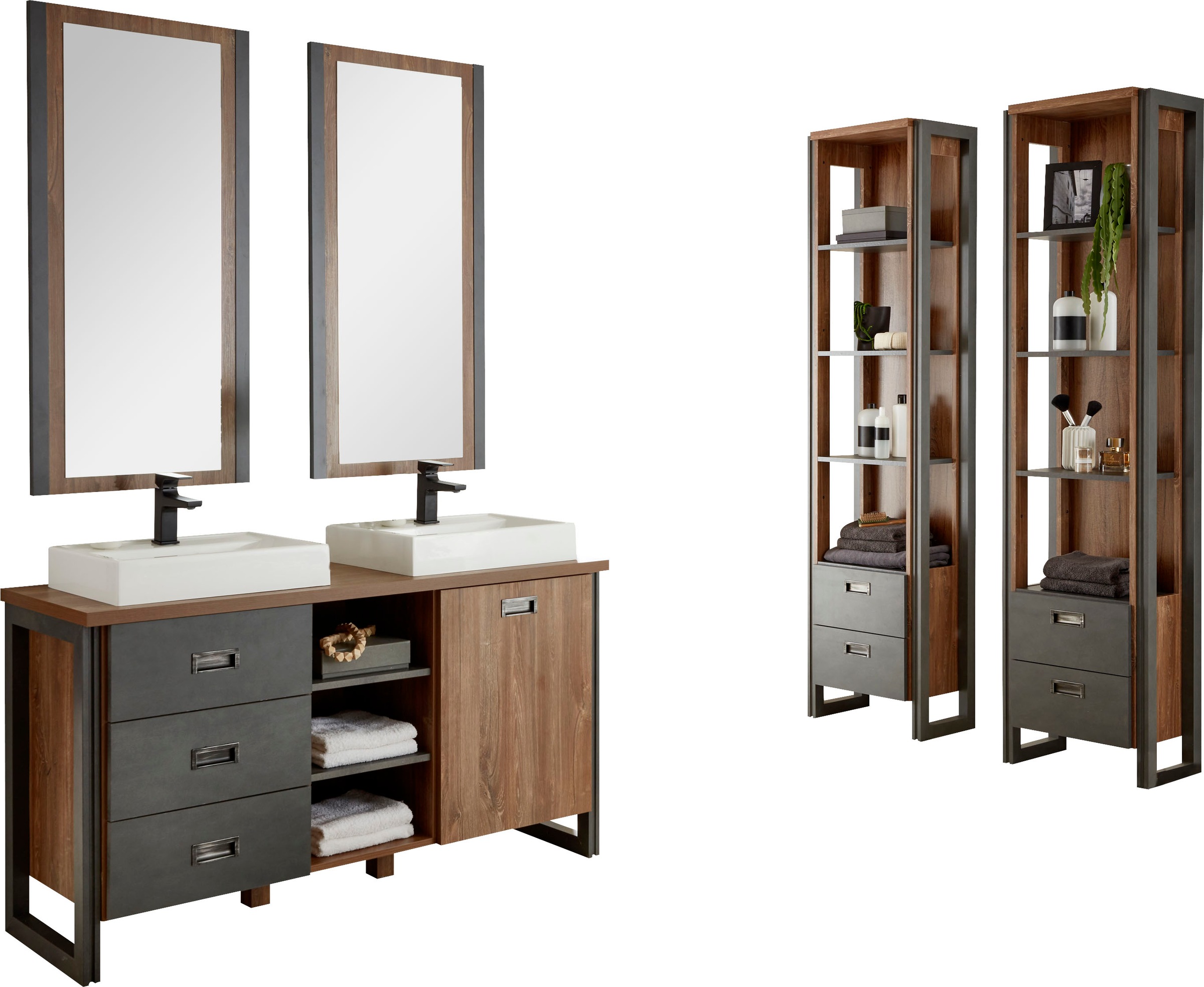 Home affaire Badmöbel-Set »Detroit, Bad im Industrialdesign, 3-teiliges Bad günstig online kaufen