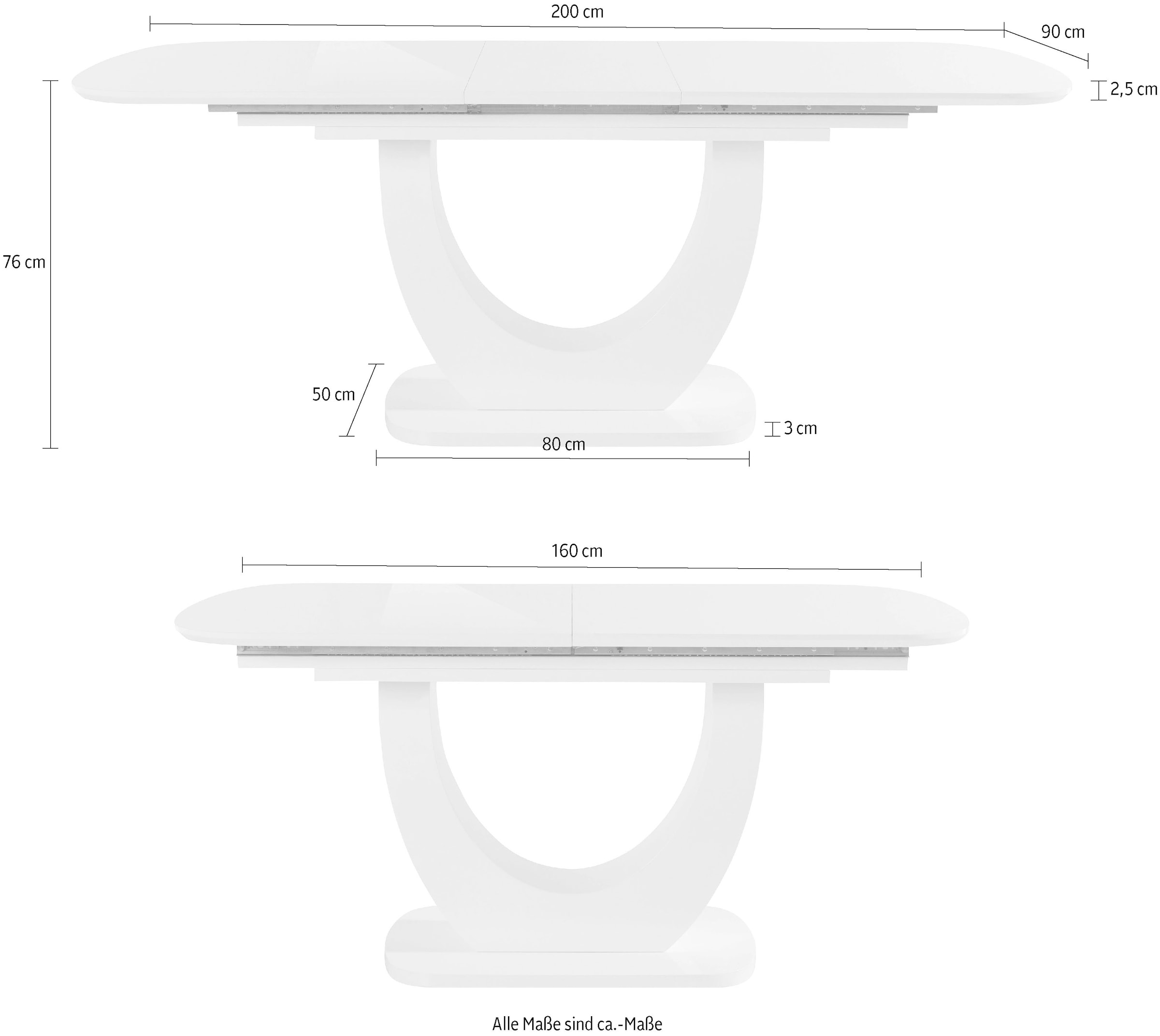 INOSIGN Esstisch »Tisch Nia TOPSELLER!«, (OTTOs Choice), inklusive Einlegeplatte, mit einer Hochglanz-Optik, Breite 160-200 cm