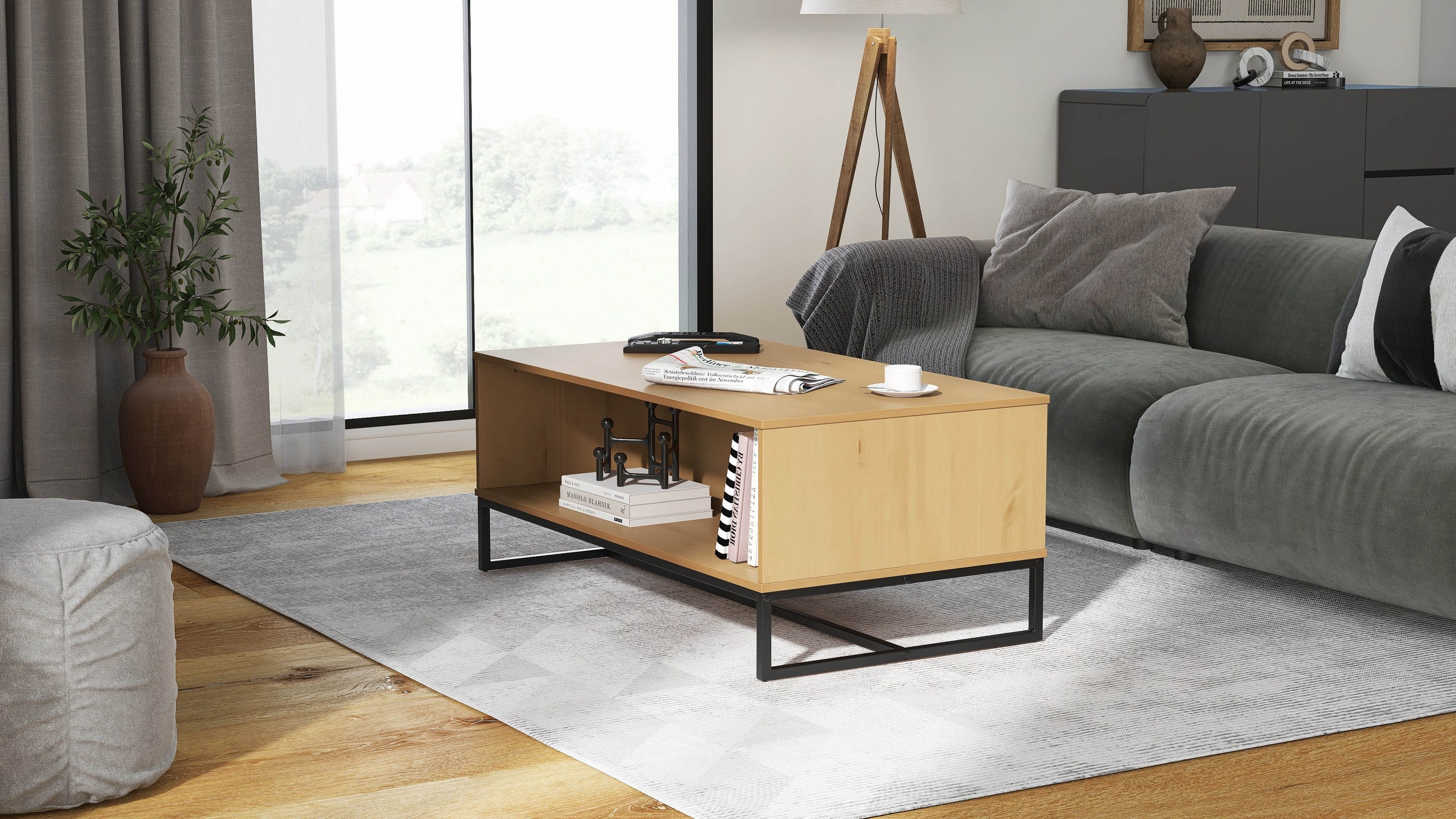 Inter Link Couchtisch »Couchtisch Vivo« 1 Stk. tlg. Kiefer Massiv, Soft-Close, Industrial Style, BxTxH: 100 x 60 x 45 cm