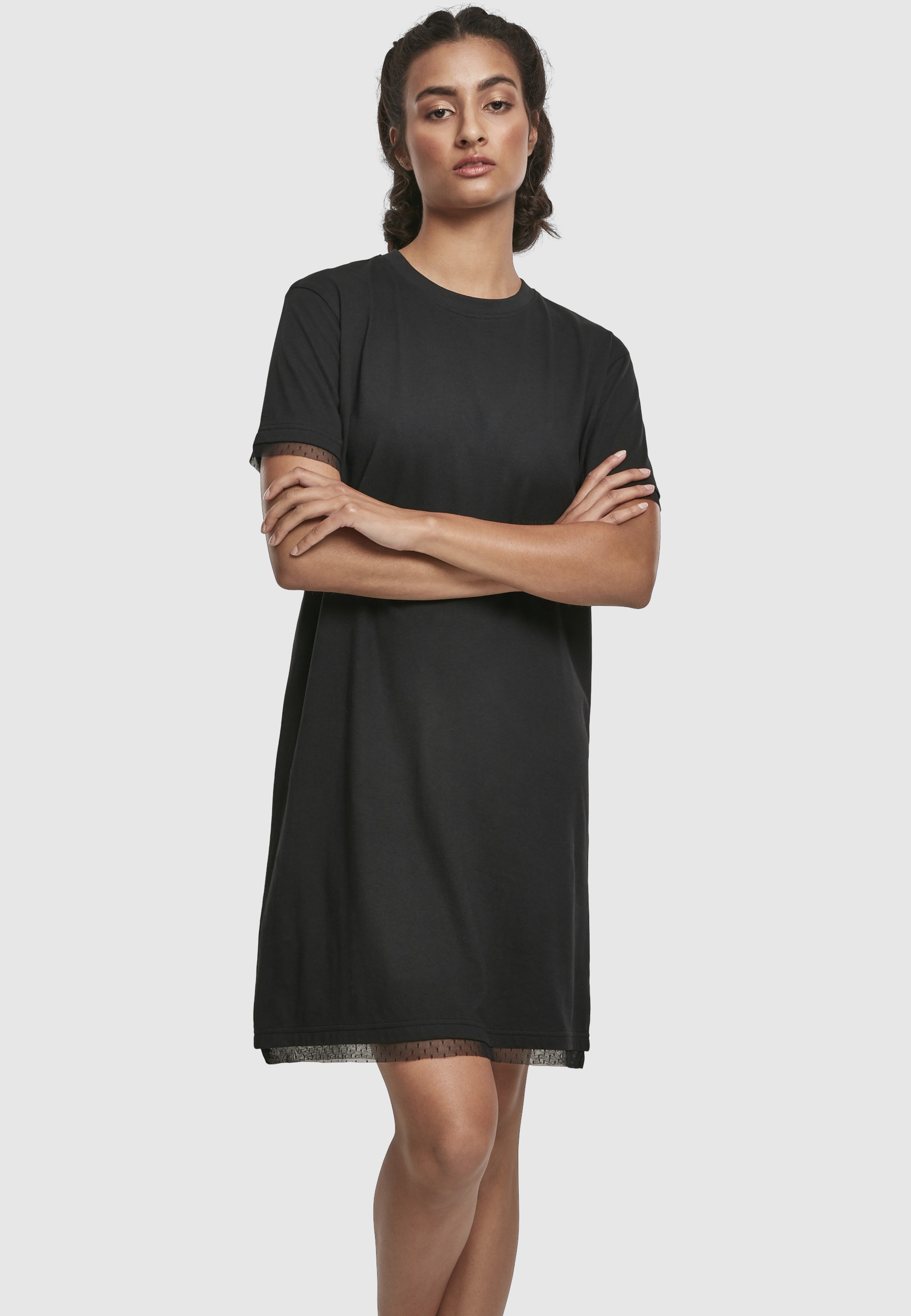 URBAN CLASSICS Shirtkleid »Urban Classics Damen Ladies Boxy Lace Hem Tee Dress« 1 Stk. tlg.