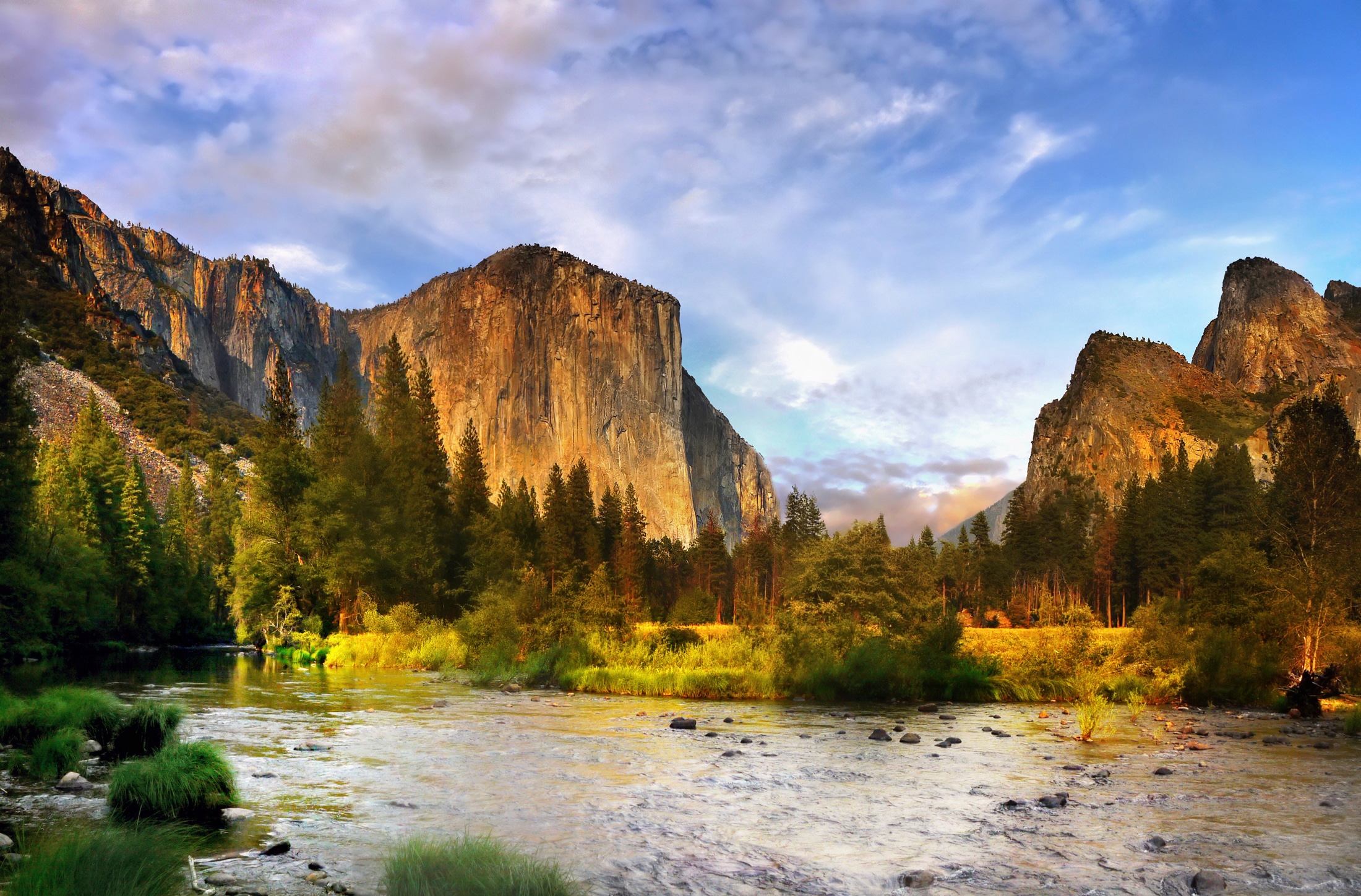 Papermoon Fototapete »YOSEMITE TAL-GEBIRGE BLUME BERGE SONNE WALD FLUSS FEL günstig online kaufen