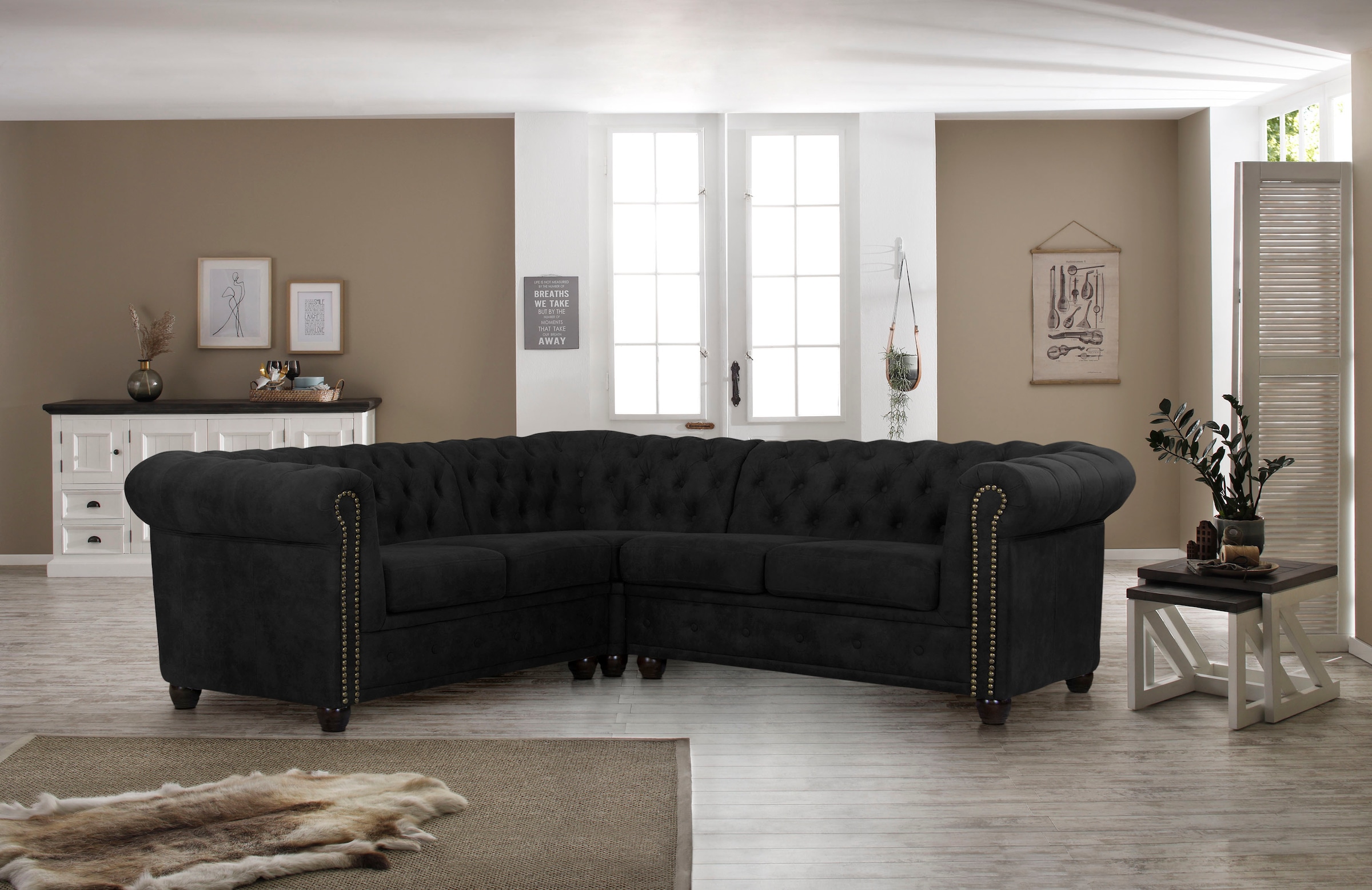 Home affaire Chesterfield-Sofa »Rysum L-Form«, Chesterfield-Optik, gleichschenklig