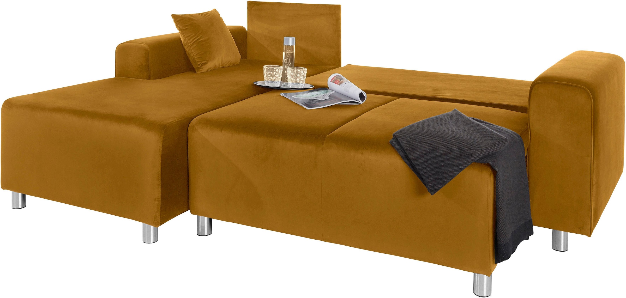 Guido Maria Kretschmer Home&Living Ecksofa »Györ«, L-Form, wahlweise mit Bettfunktion und Bettkasten incl. 2 Zierkissen